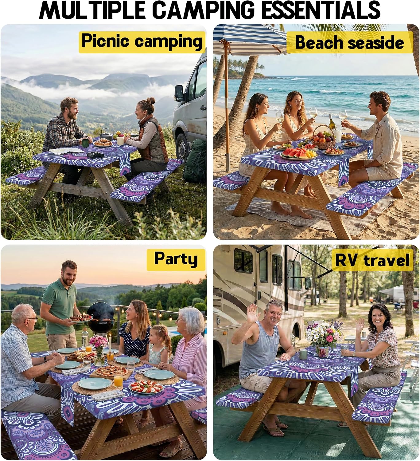 Thumbnail 5 de Wrakus ZB2-5-230-S Picnic Table Cover Set, Purple Mandala, Waterproof Polyester
