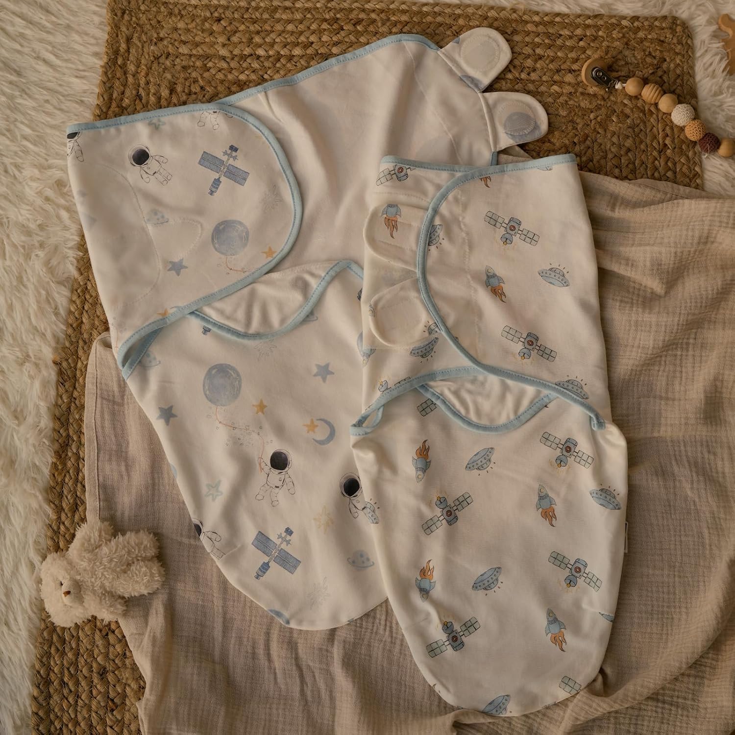 Detalle de GLLQUEN BABY 0-3 Months Organic Cotton Baby Swaddle Wraps (Oeko-Tex 100), 3 Pack – Astronaut