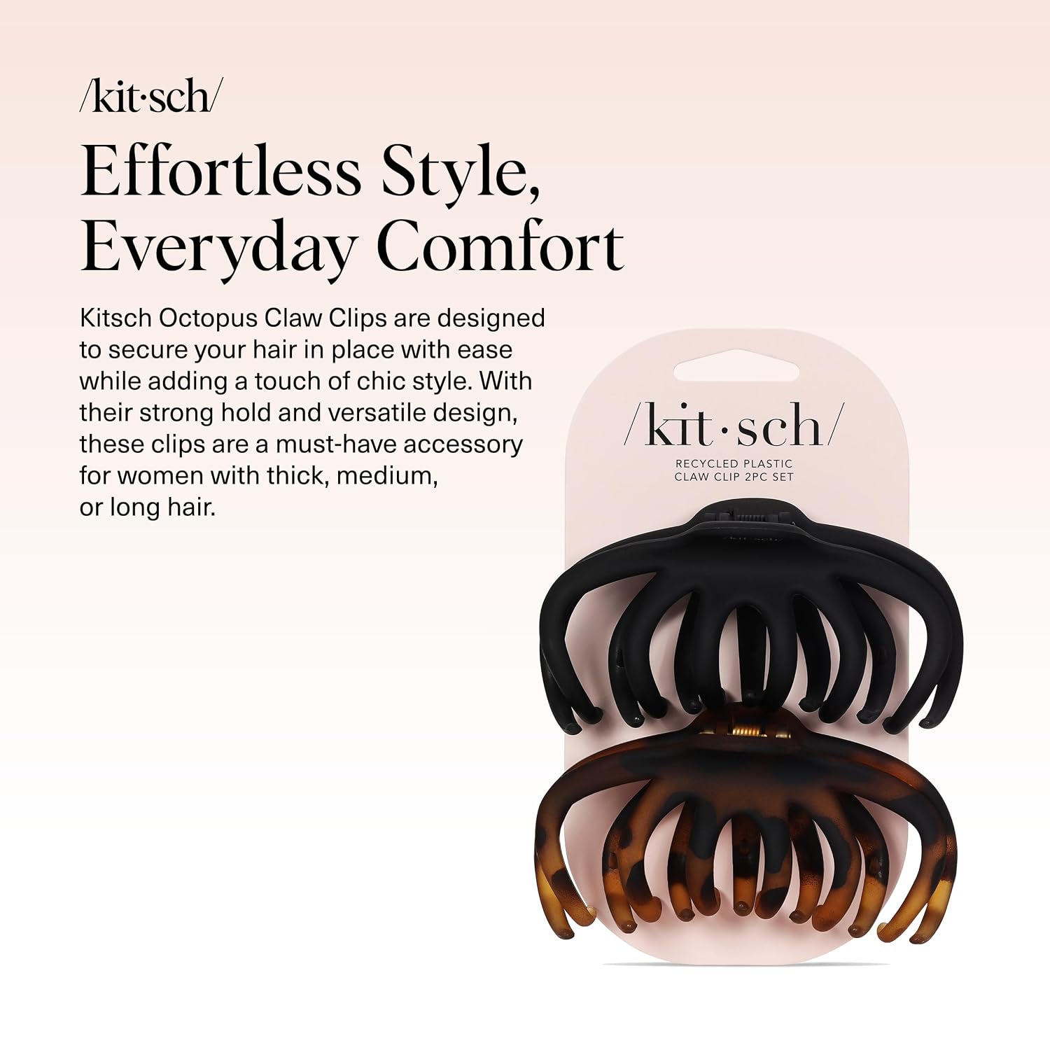 Thumbnail 1 de Kitsch Octopus Hair Clips - Large Claw Clips for Thick Hair (2 Pack) in Black & Tortoise