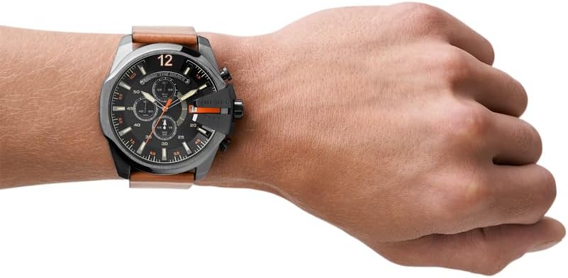 Thumbnail 1 de Diesel Mega Chief Series – Montre homme chrono, boîtier 51 mm, cadran noir et bracelet cuir marron