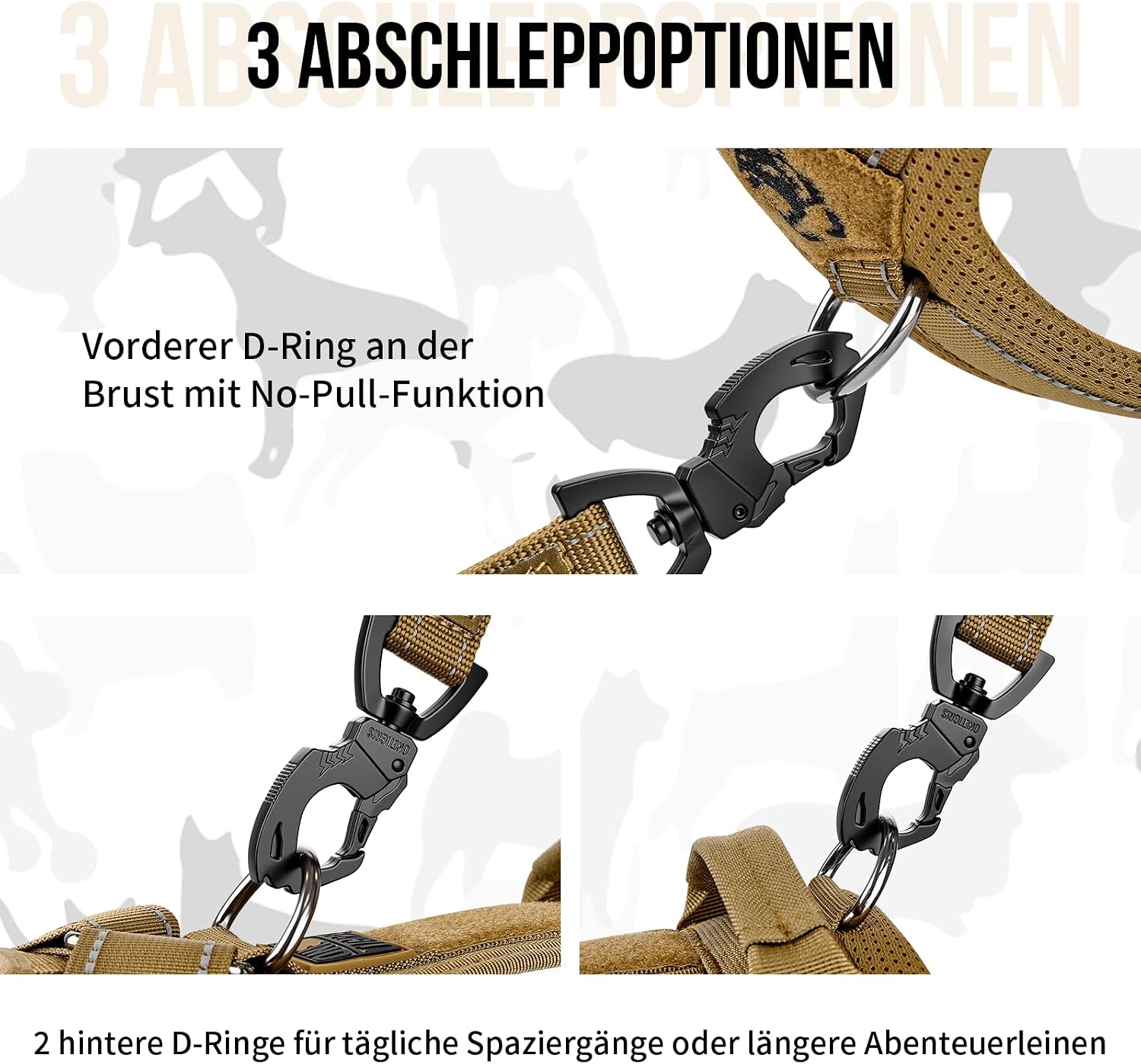 Detalle 1 de OneTigris Hundegeschirr Diesel einstellbar, weich gepolstert (Braun) – XL für mittelgroße und große Hunde