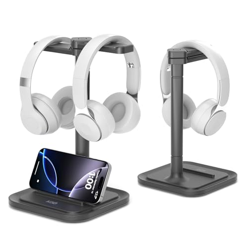 Detalle de KDD 2 Soporte Auriculares Mesa: brazo giratorio, base amplia y versión plegable para teléfono