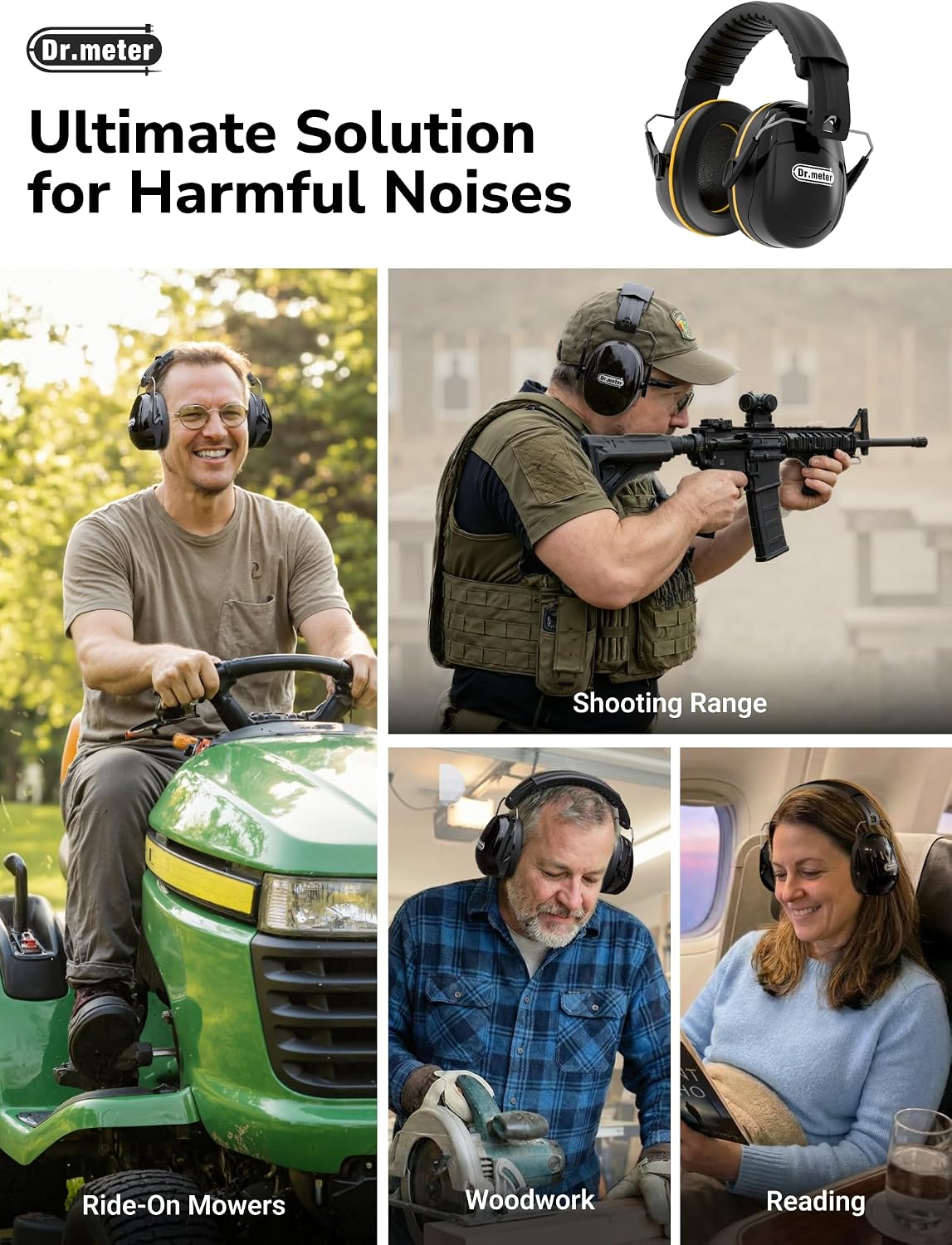 Thumbnail 3 de Dr.meter Hearing Protection Ear Muffs with Adjustable Headband (31dB) – Pure Black