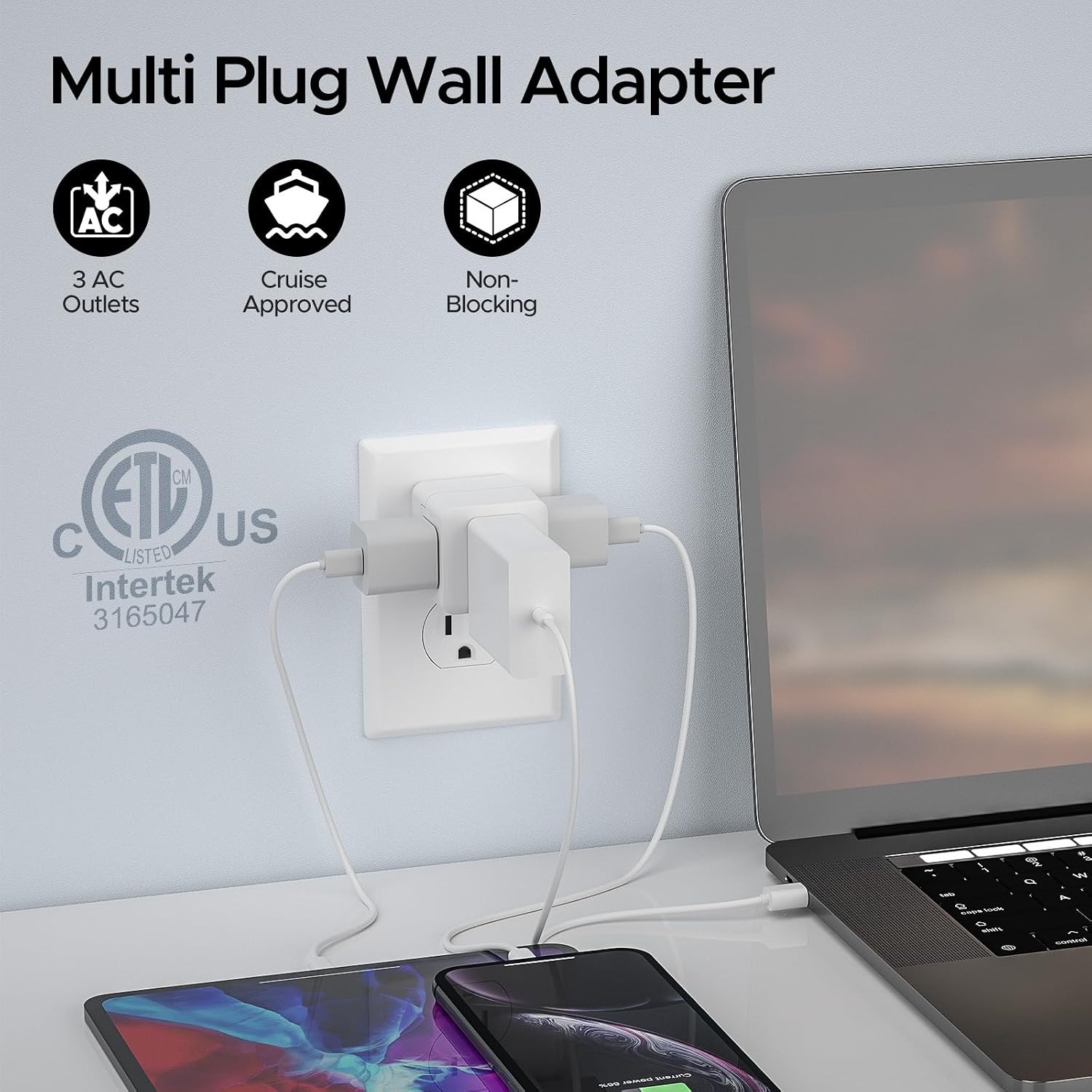 Thumbnail 2 de Key Power LA-21 3-Outlet Wall Adapter, Grounded 90-Degree Cube Tap, 3-Pack