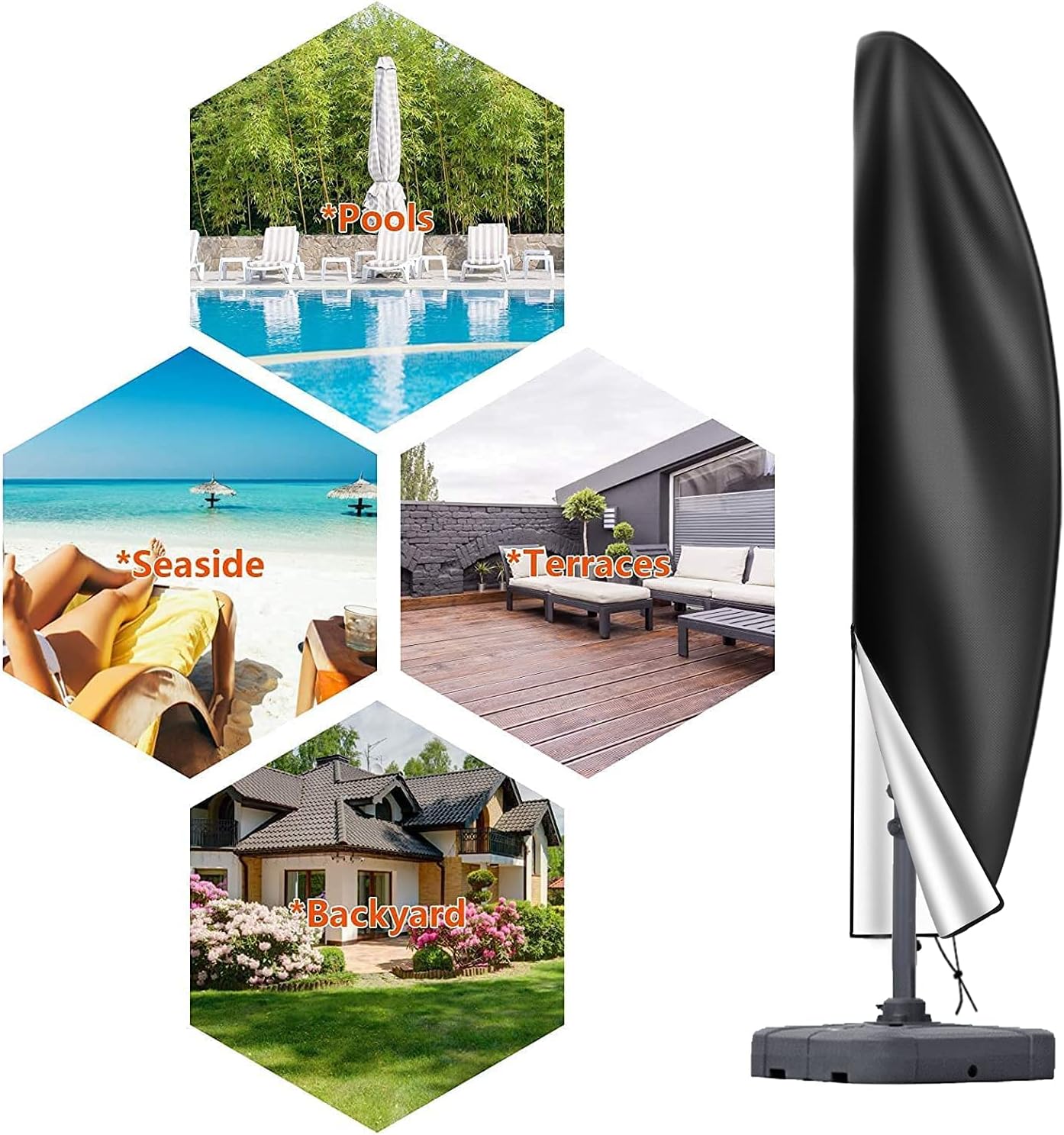 Thumbnail 5 de Waterproof Cantilever Parasol Cover (600D Oxford, UV resistant, zip) for offset umbrellas up to 3m