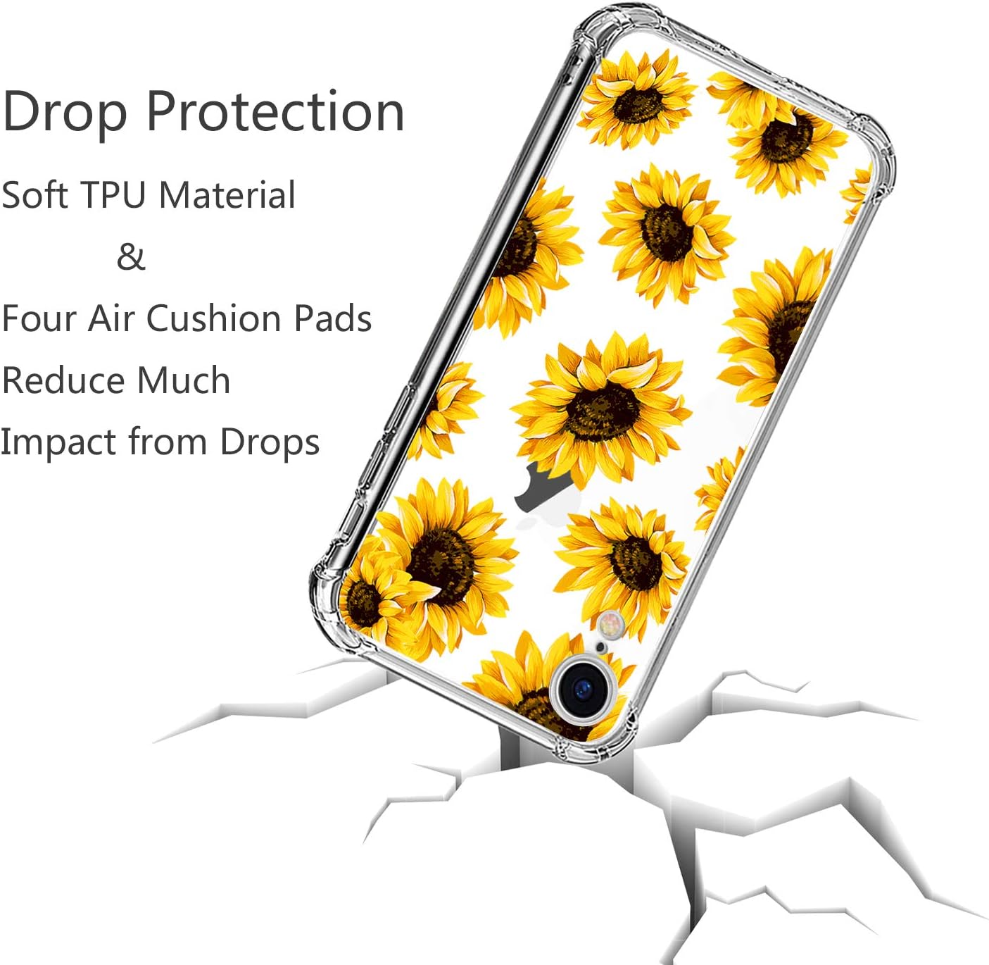 Detalle de HEYORUN KZ-02 iPhone XR Case with Sunflower Print and Clear TPU Bumper