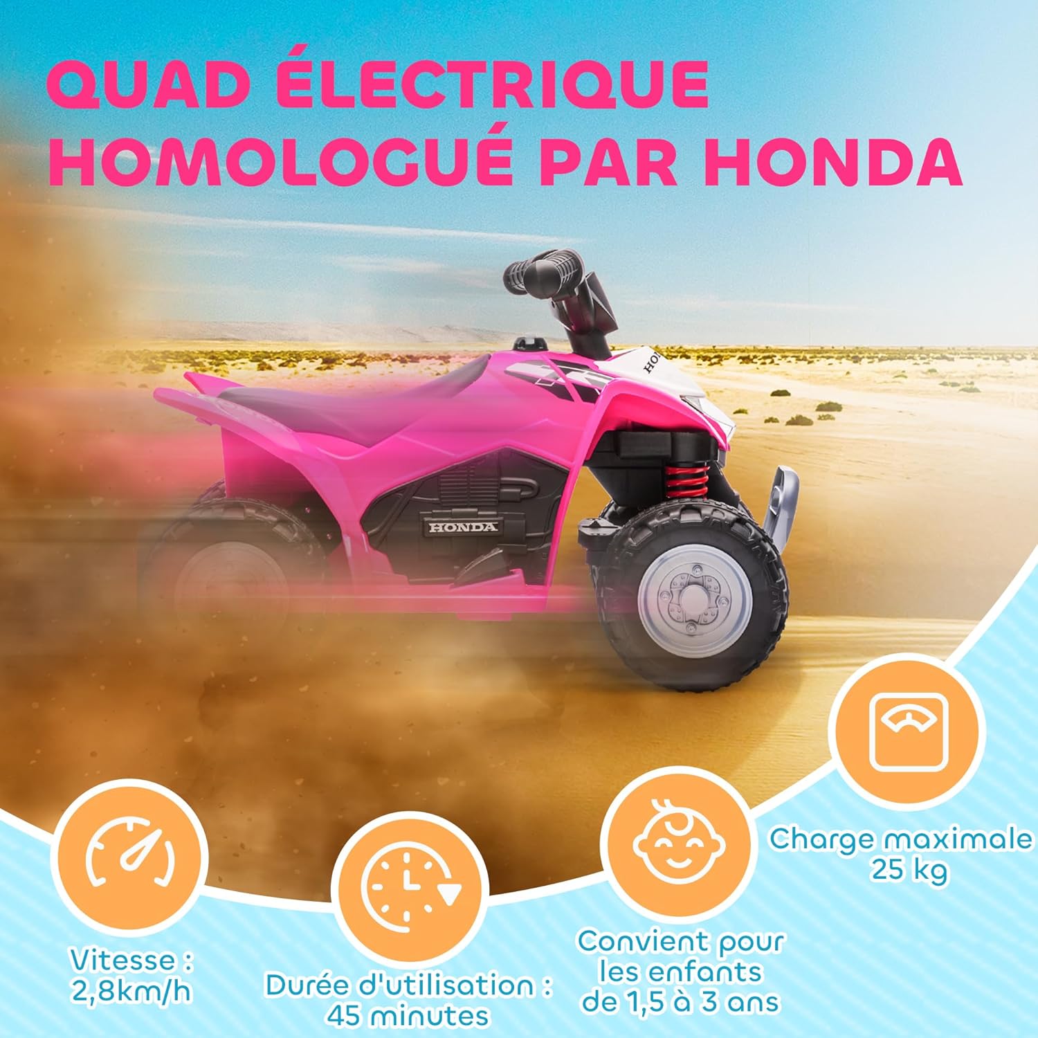 Detalle 2 de AIYAPLAY Quad électrique Enfant 6 V Honda sous Licence — 4x4 sûr et réaliste pour les tout-petits