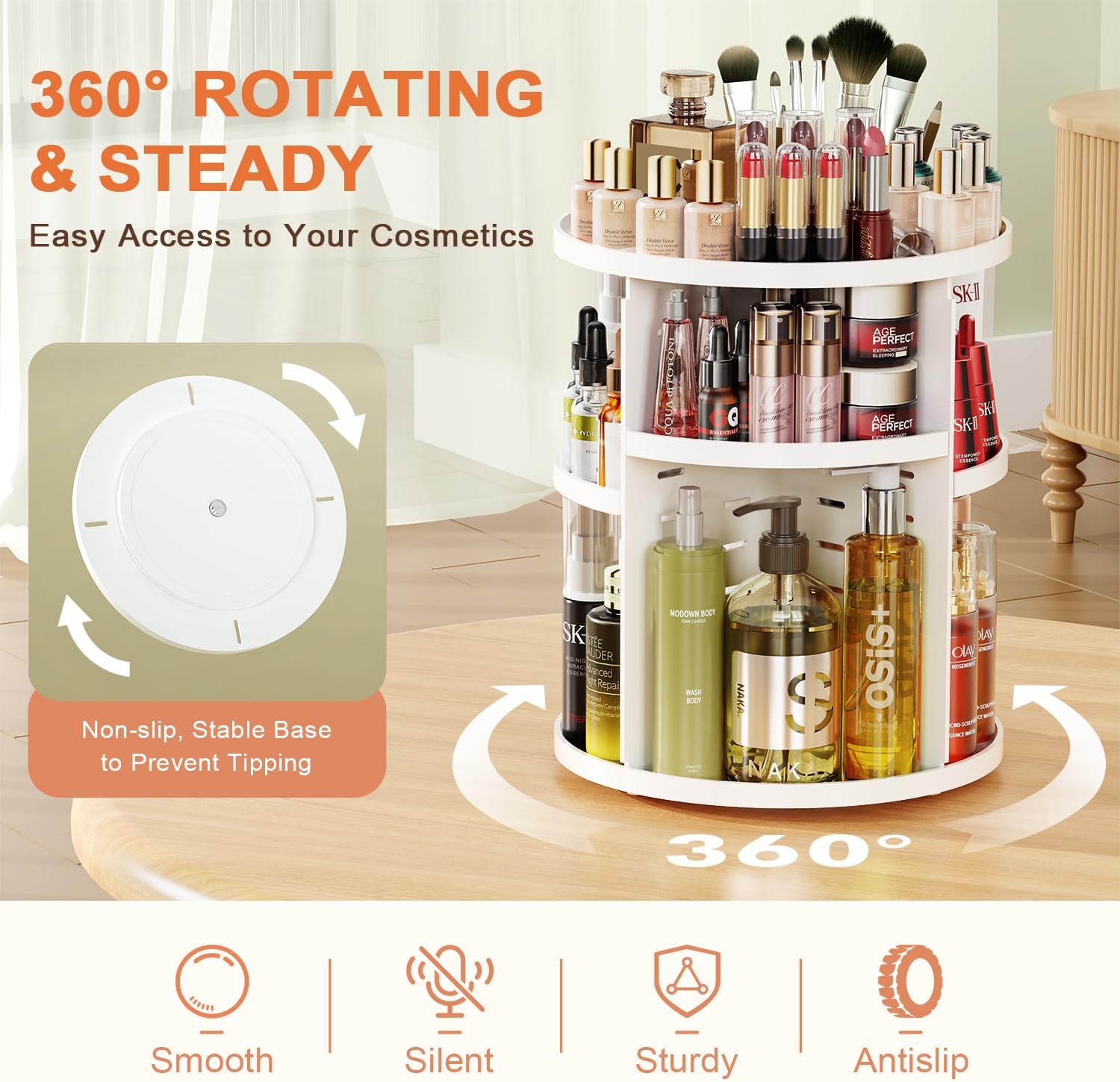Thumbnail 2 de Auxmir Make Up Organizer mit 9 einstellbaren Stufen, 360° drehbar – weiß