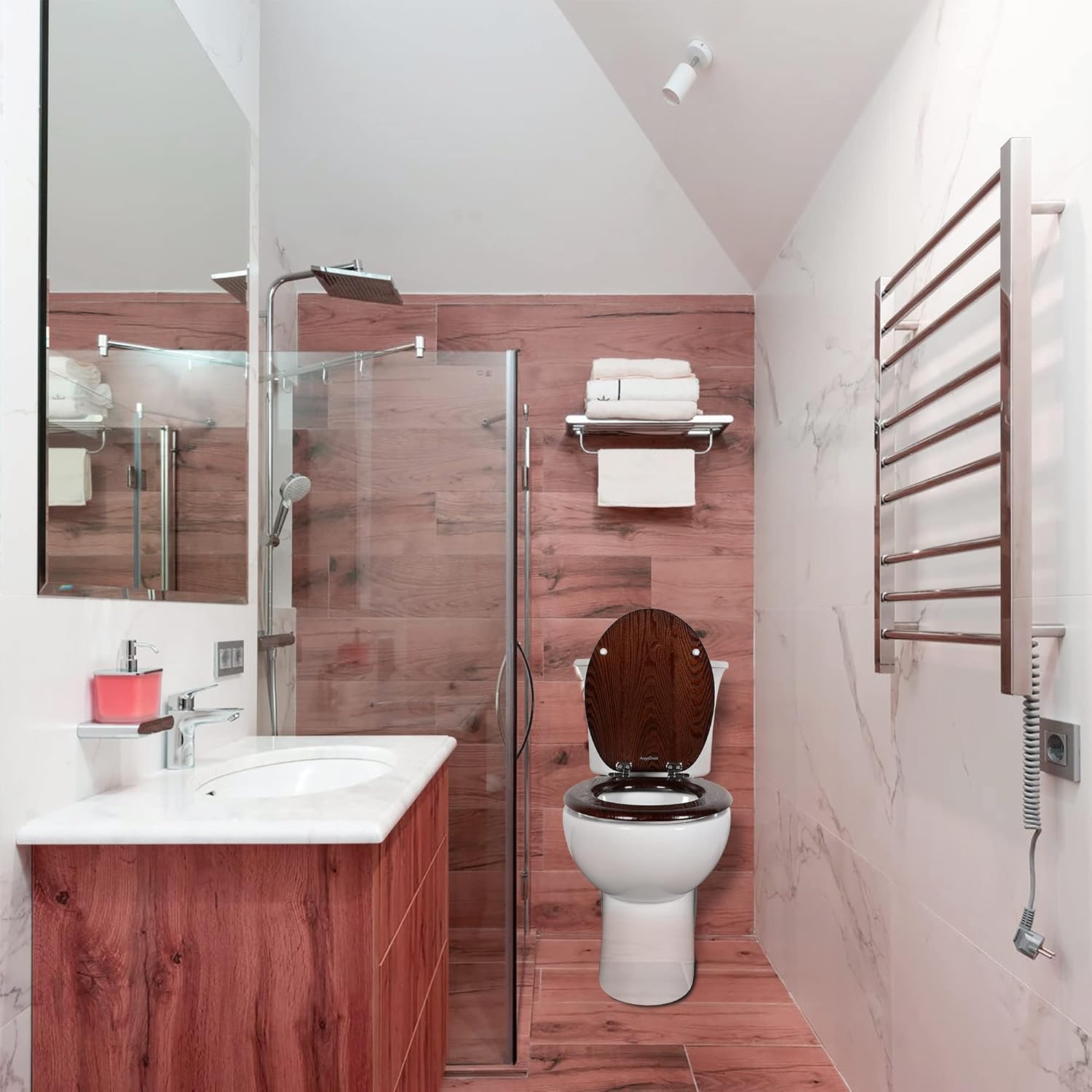 Thumbnail 5 de Angel Shield Natural Wooden Toilet Seat 45x37cm