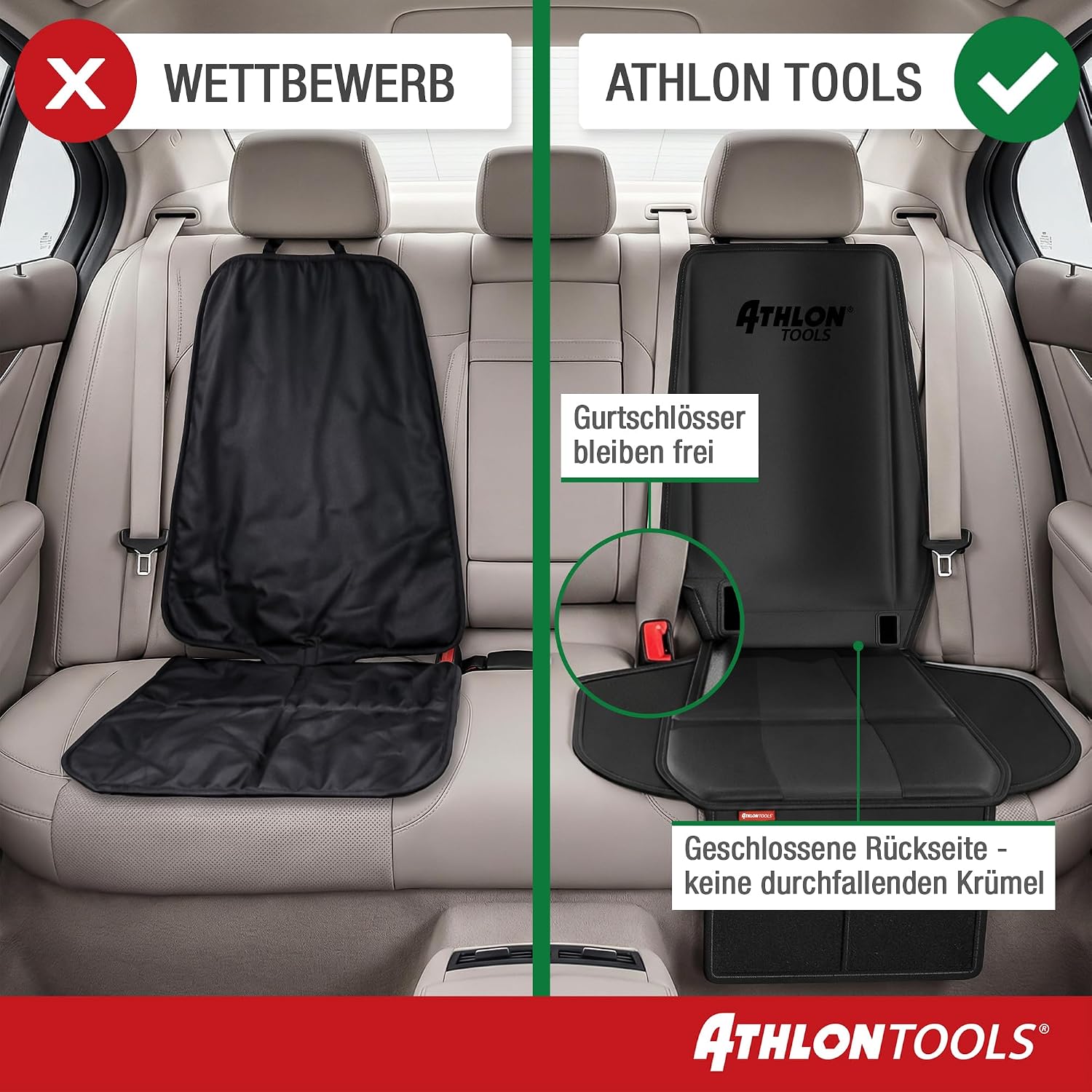 Detalle de ATHLON TOOLS Kindersitzunterlage Auto mit Seitenschutz – ISOFIX-kompatibel, dick gepolstert