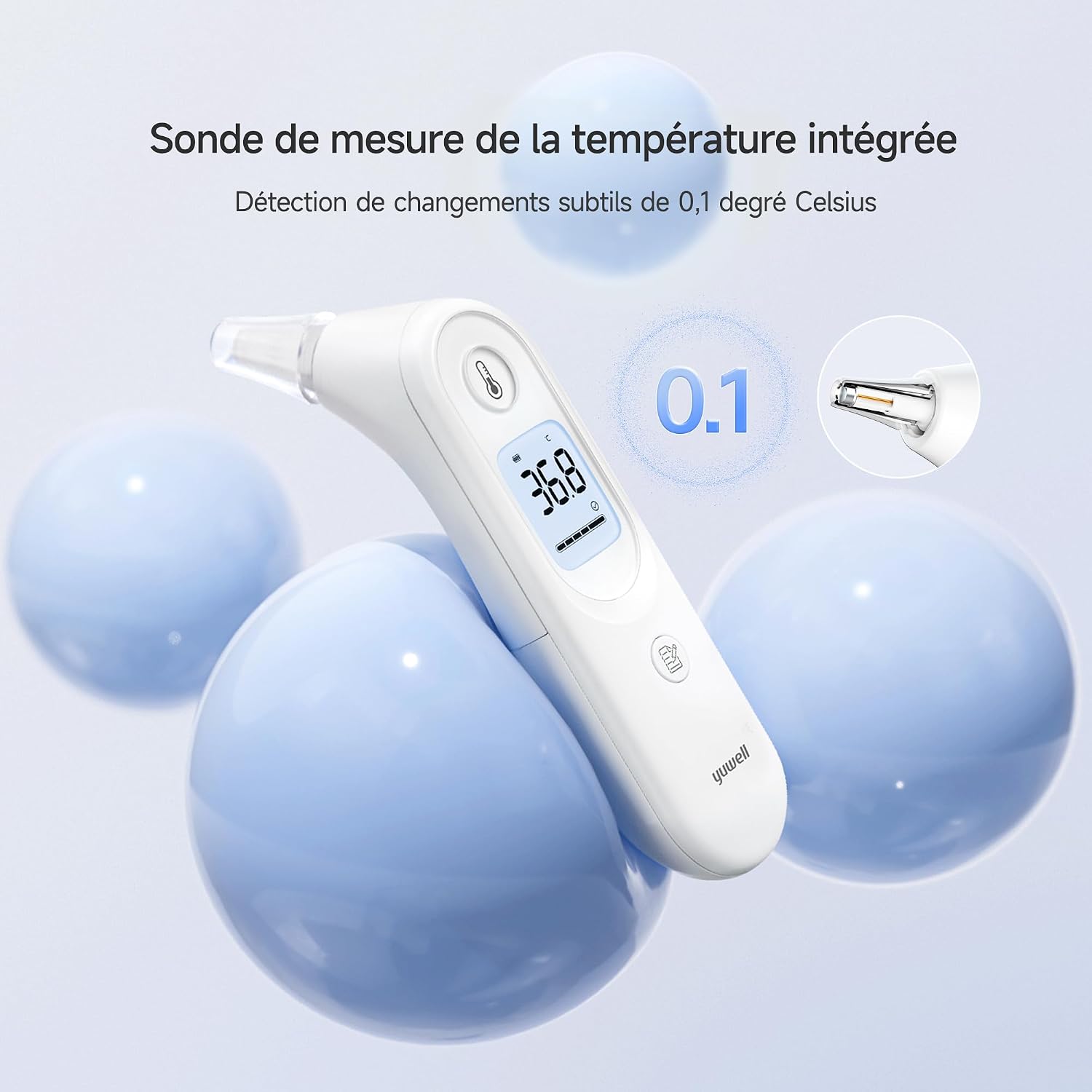 Detalle 2 de yuwell YHT101 Thermomètre auriculaire 0,1°