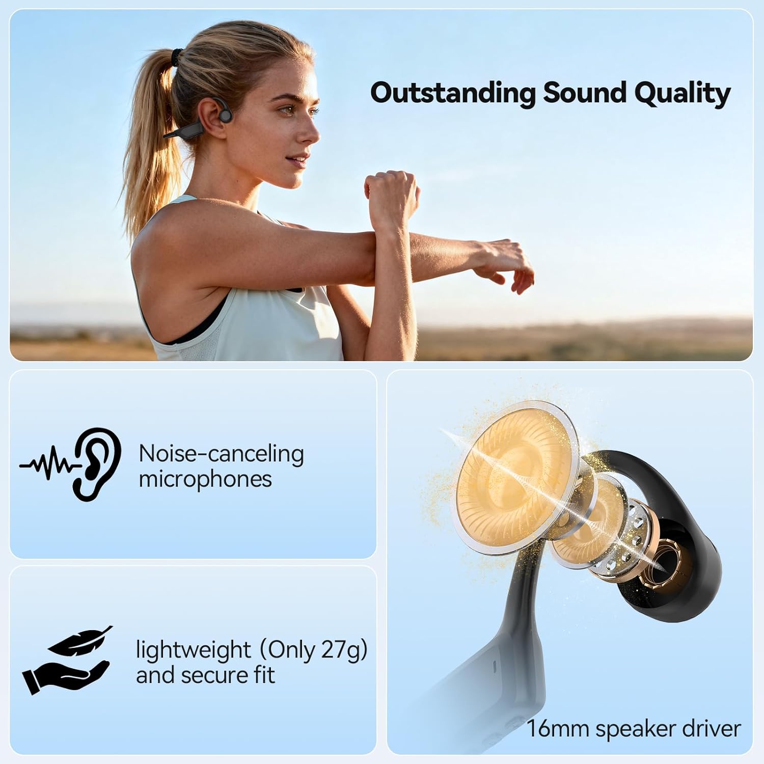 Thumbnail 5 de TECKNET Bone Conduction Headphones Bluetooth 6.0 – Open Ear, IPX5, 10H Battery, Secure Fit for Running