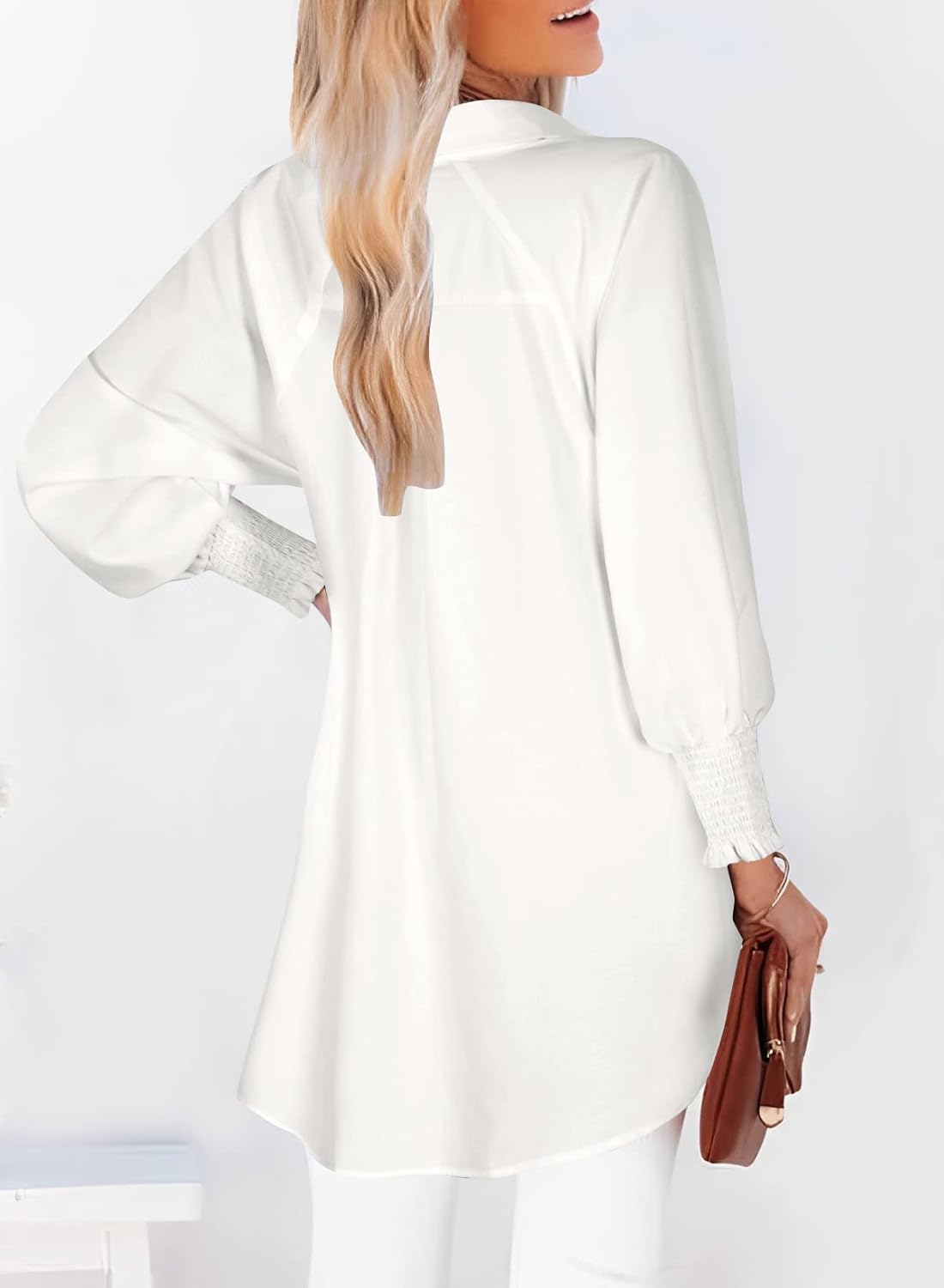 Thumbnail 1 de LEMAFER Women’s Smocked Cuffed Striped Boyfriend Shirt with Pocket