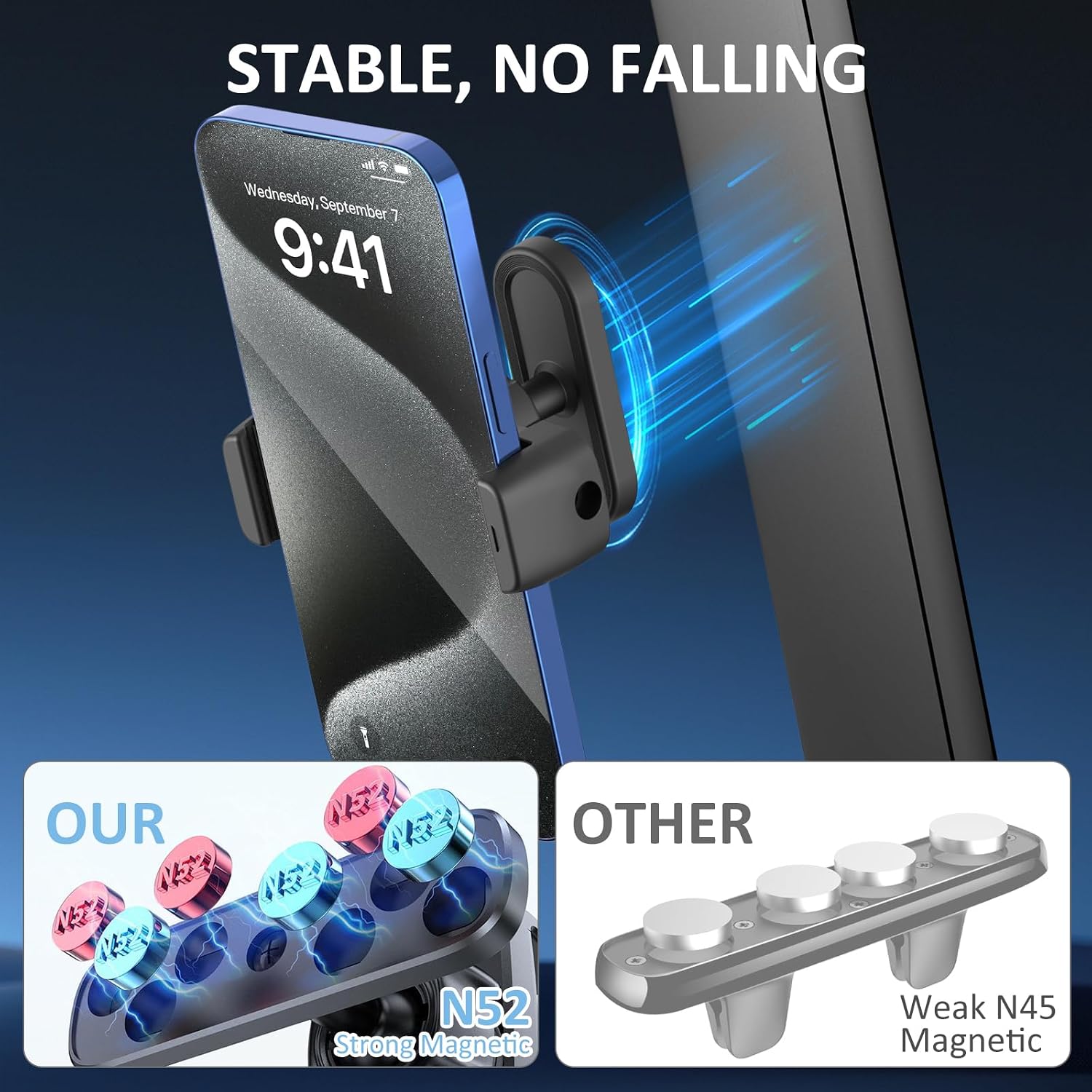 Detalle de FungSun Magnetic Gym Phone Holder 360° Adjustable — Secure Phone Mount for 4.7–6.5" Screens