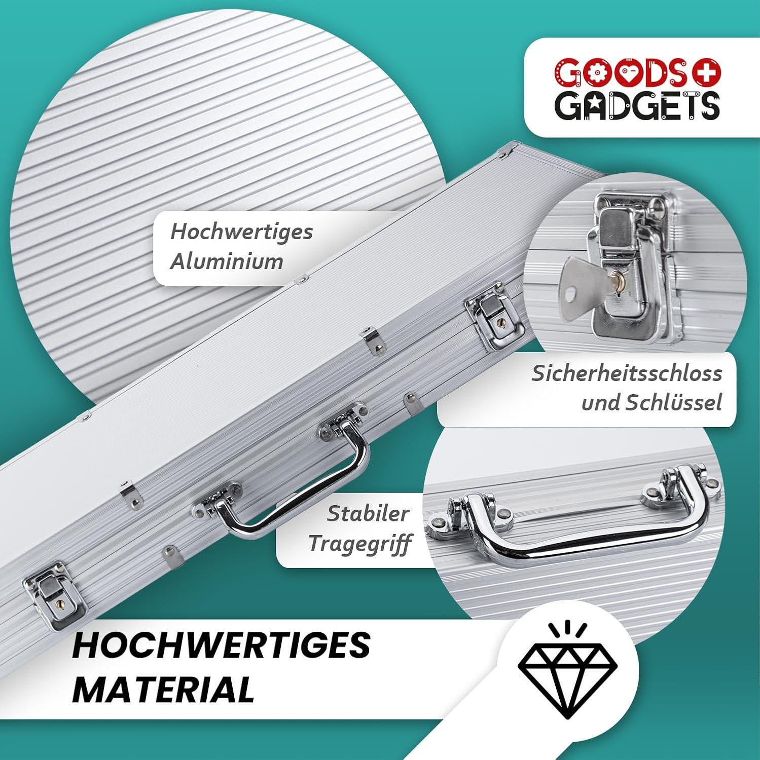 Detalle de GOODS+GADGETS Profi Pokerkoffer Pokerset 500 – hochwertiges Casino-Set mit Aluminiumkoffer