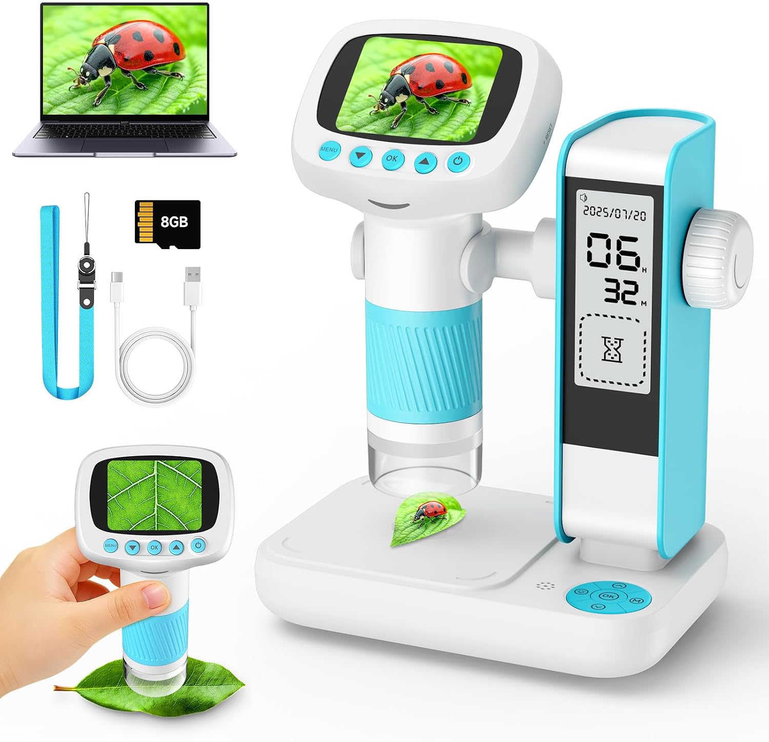 Detalle de 2 in 1 Microscope for Kids & Alarm Clock — 1000x Handheld Digital Microscope with 2" IPS Screen