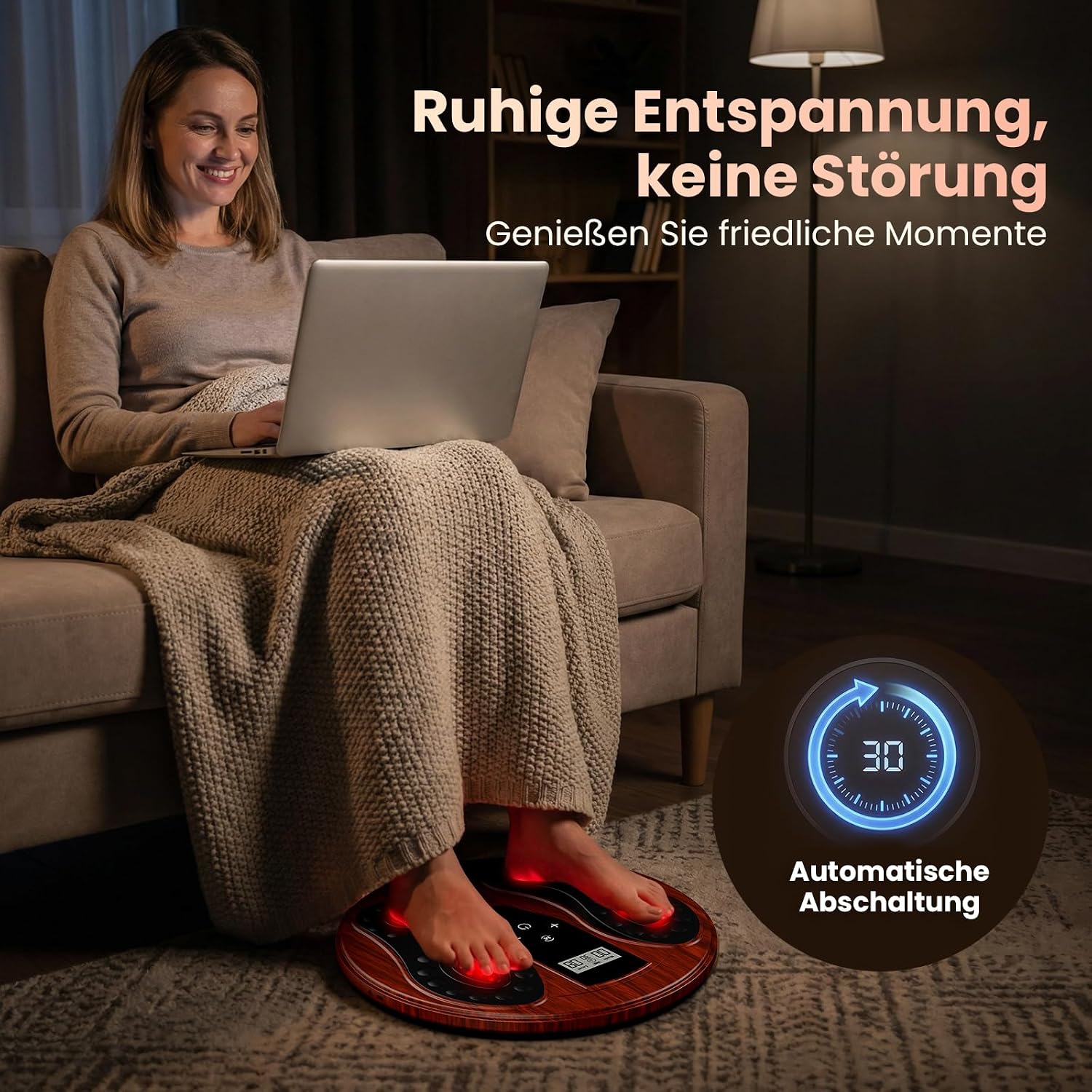 Detalle de Medic Durchblutungs-Stimulator Füße Beine – EMS Fußmassagegerät mit Rotlicht (660 nm + 850 nm) und 4 TENS-Pads