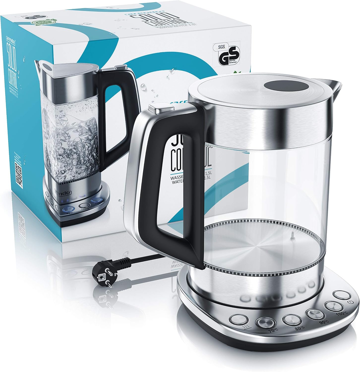 Detalle de Arendo Glas-Wasserkocher mit Temperatureinstellung und Warmhaltefunktion (1,5 l, 2200 W)