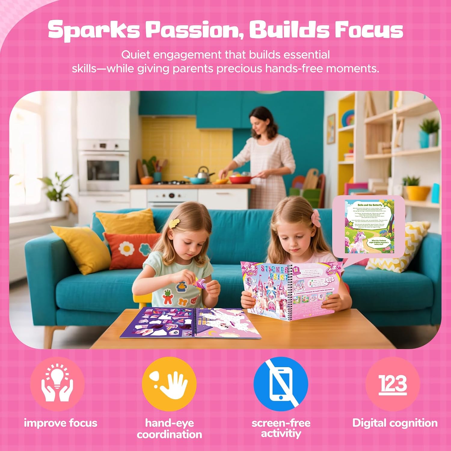 Detalle de CutteeyFyry Paint-by-Number Sticker Books, 4-Piece Set