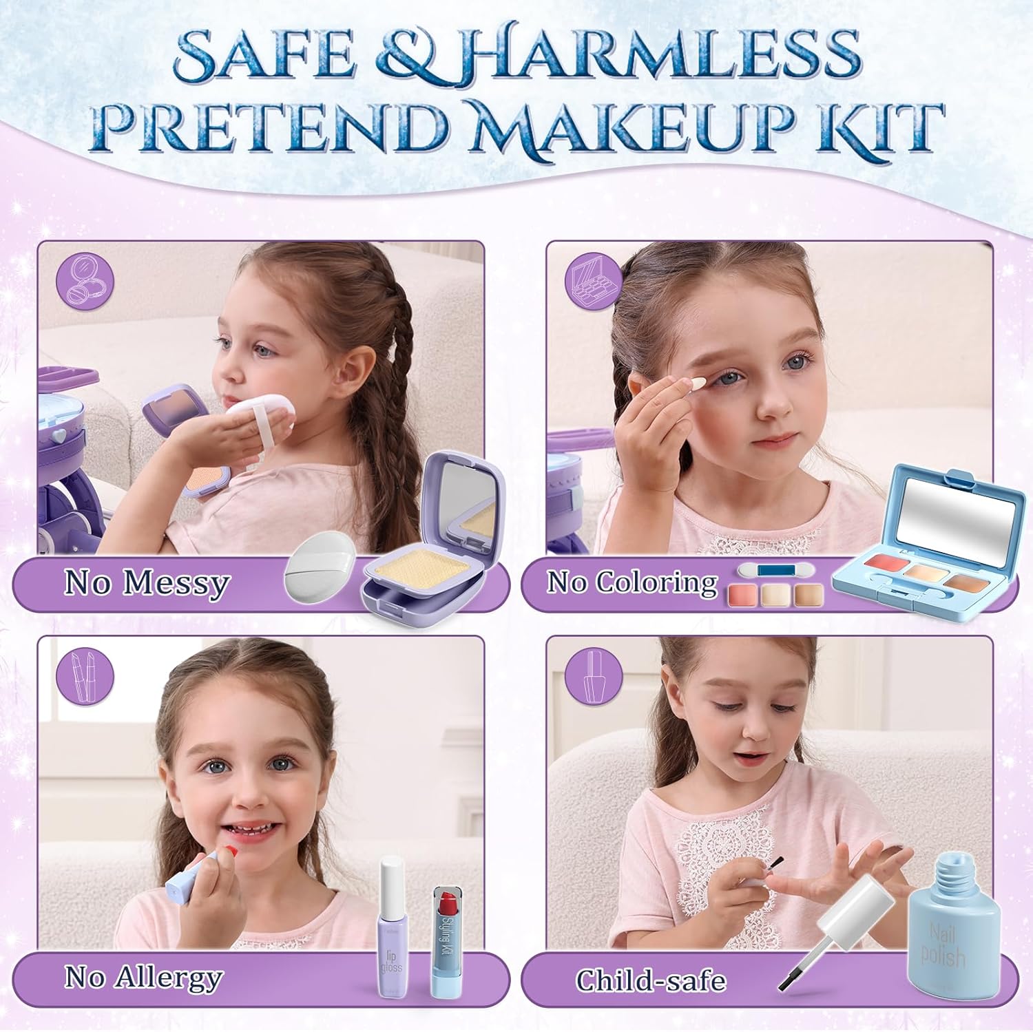 Detalle de Lehoo Castle Kids Vanity: 2-in-1 Portable Dressing Table with Pretend Makeup Set for 3–5 Year Old Girls