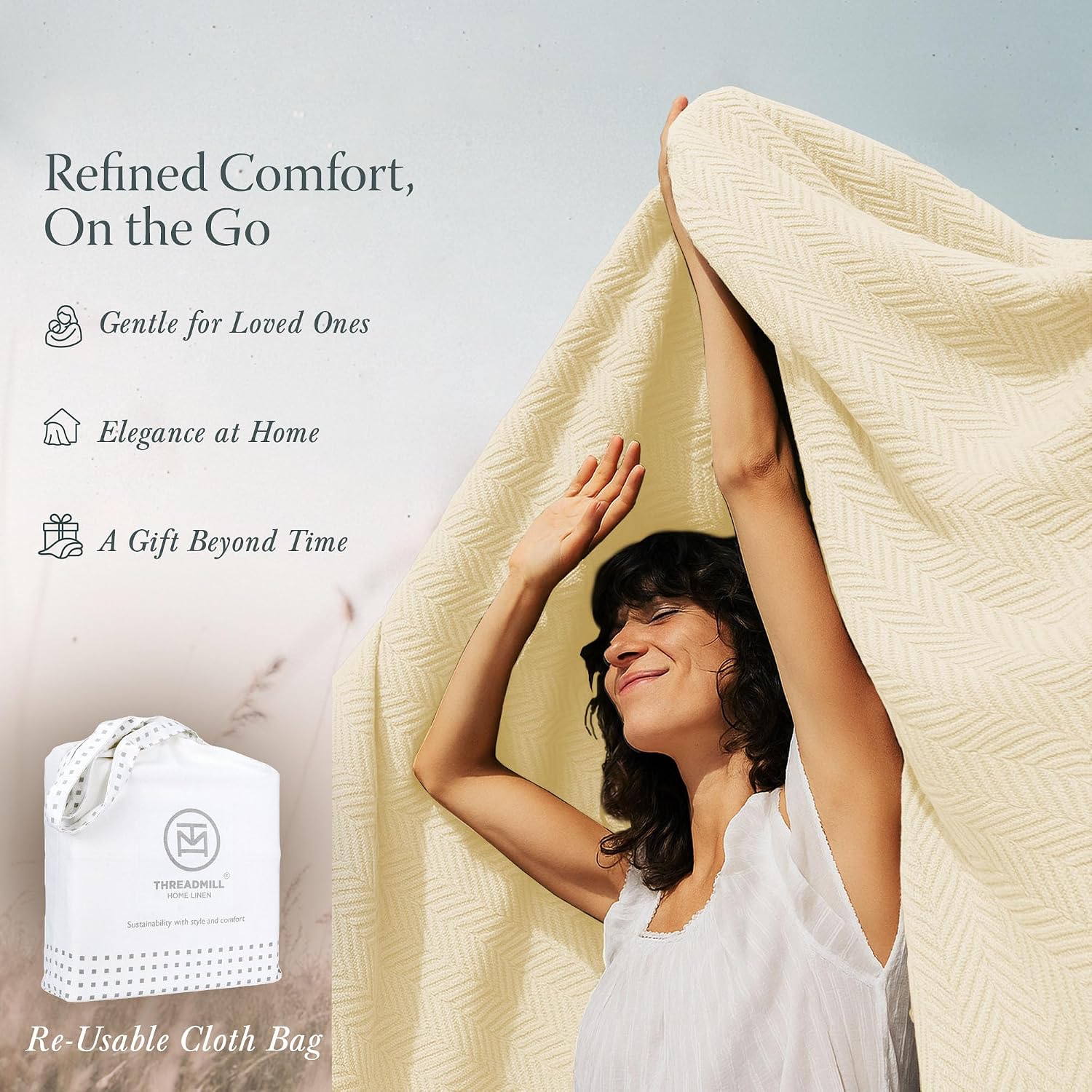 Thumbnail 6 de Threadmill Vanilla Cream 100% Combed Cotton King Size Blanket