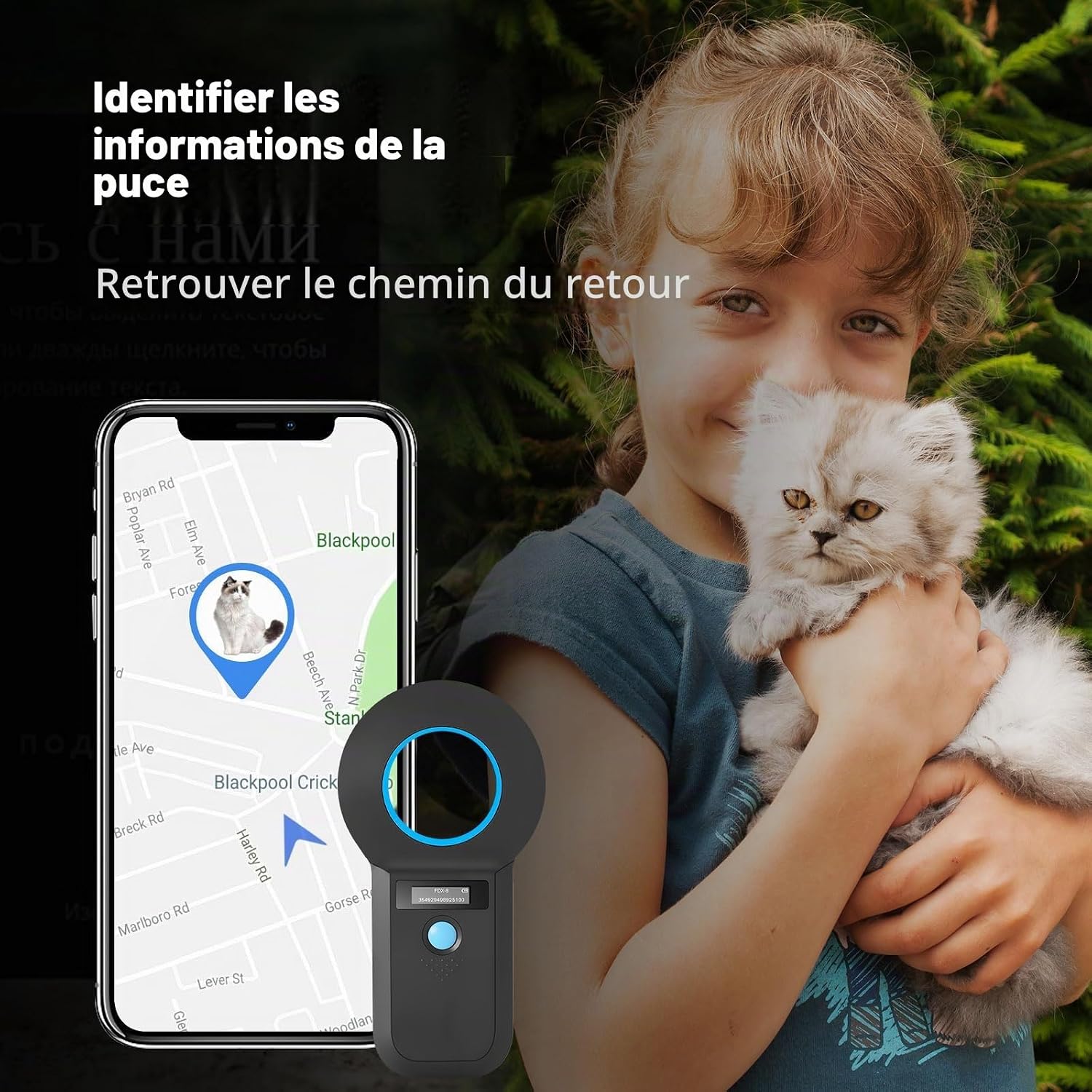 Detalle de Suoxiom RFID-microchiplezer voor huisdieren met OLED-scherm en USB-opladen