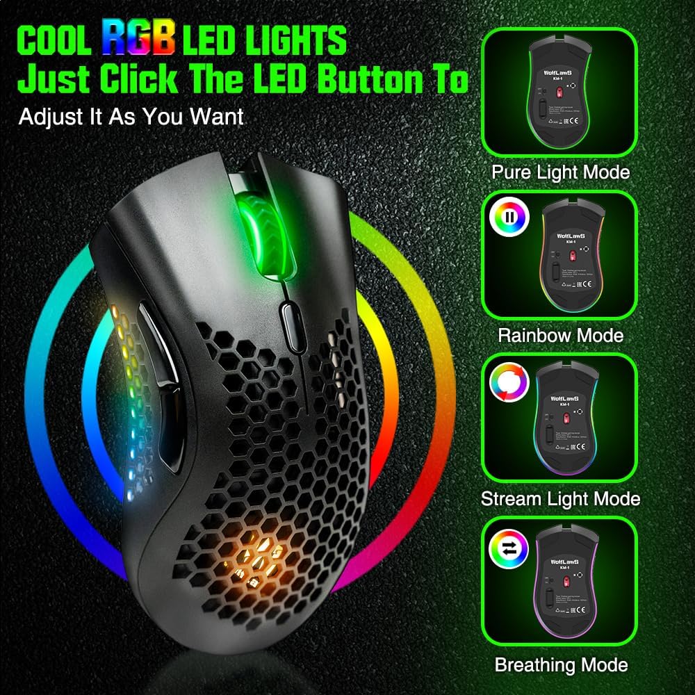 Thumbnail 4 de WolfLawS KM-1 Wireless Gaming Mouse: Durable, Rechargeable, Quiet Clicks