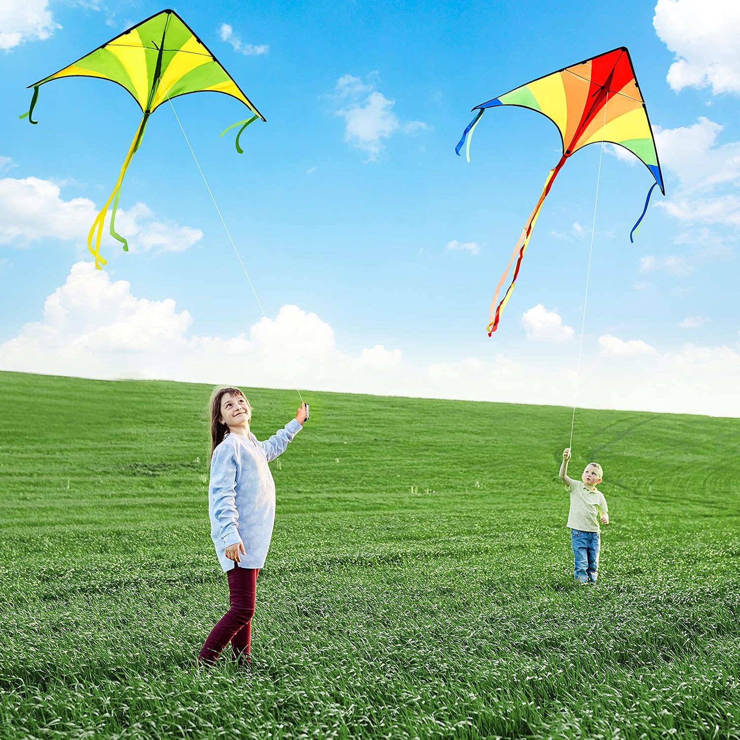 Thumbnail 4 de JOYIN 2 Packs Large Delta Kites – Green and Multicolor, Easy to Fly for Kids and Adults