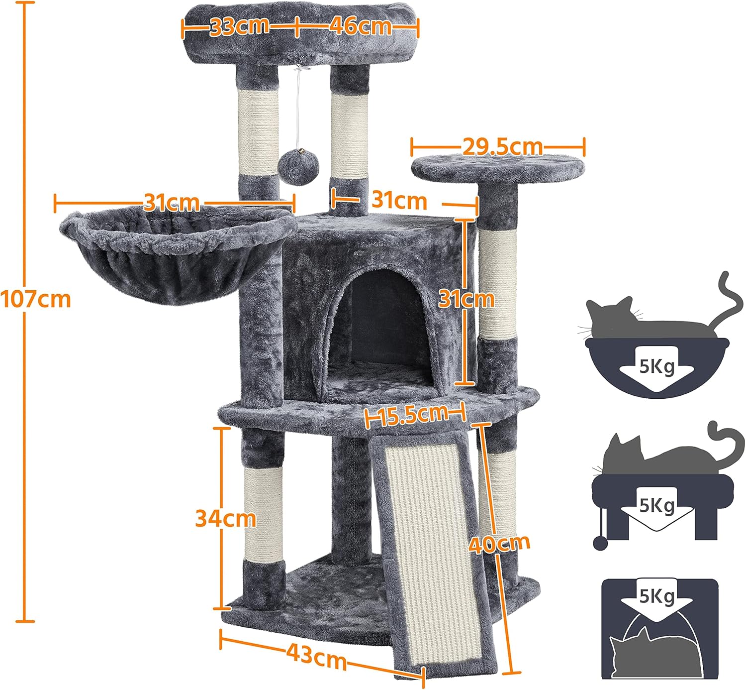 Detalle 2 de Yaheetech Árbol Rascador 106 cm para Gatos Grandes