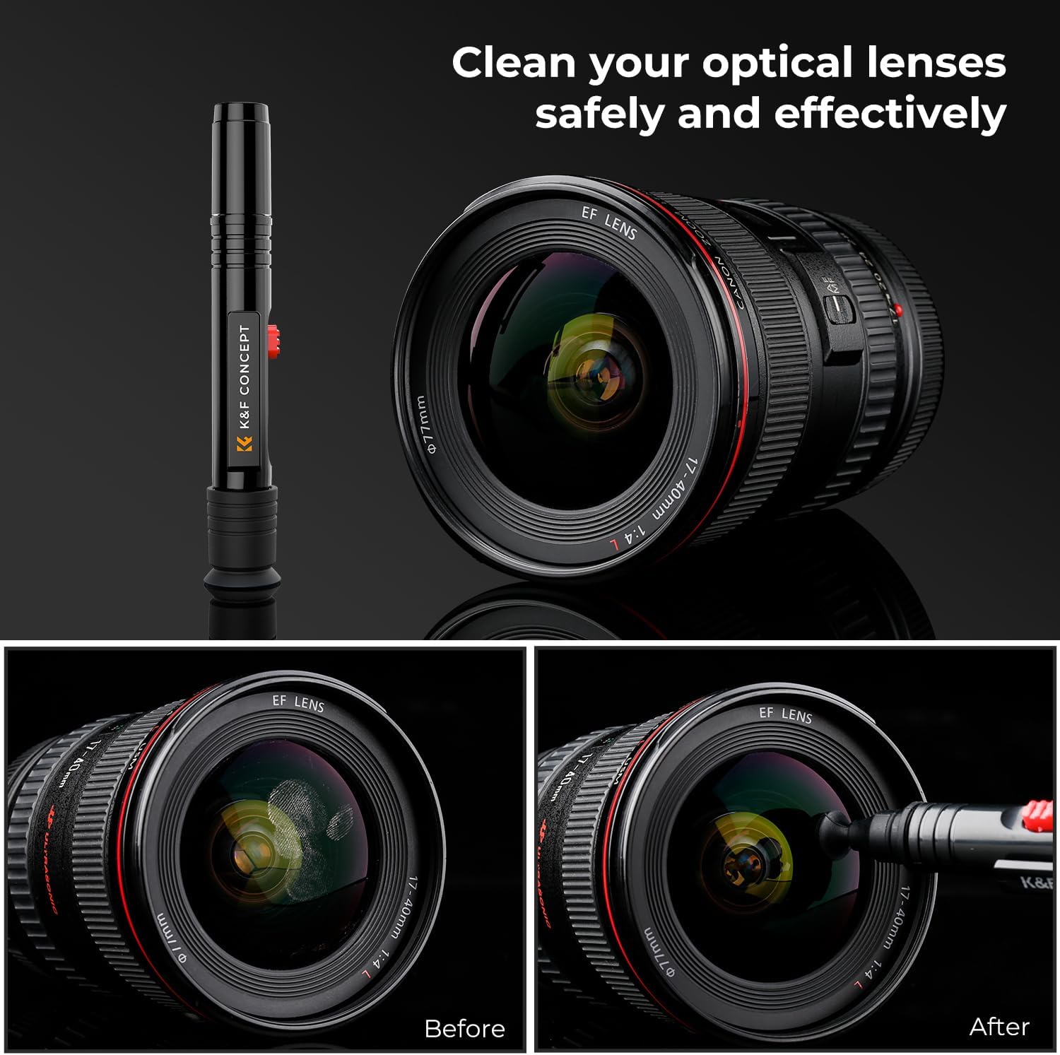 Detalle de K&F CONCEPT Lens Cleaning Pen (two-in-one brushes & carbon tips) for camera lens and filters