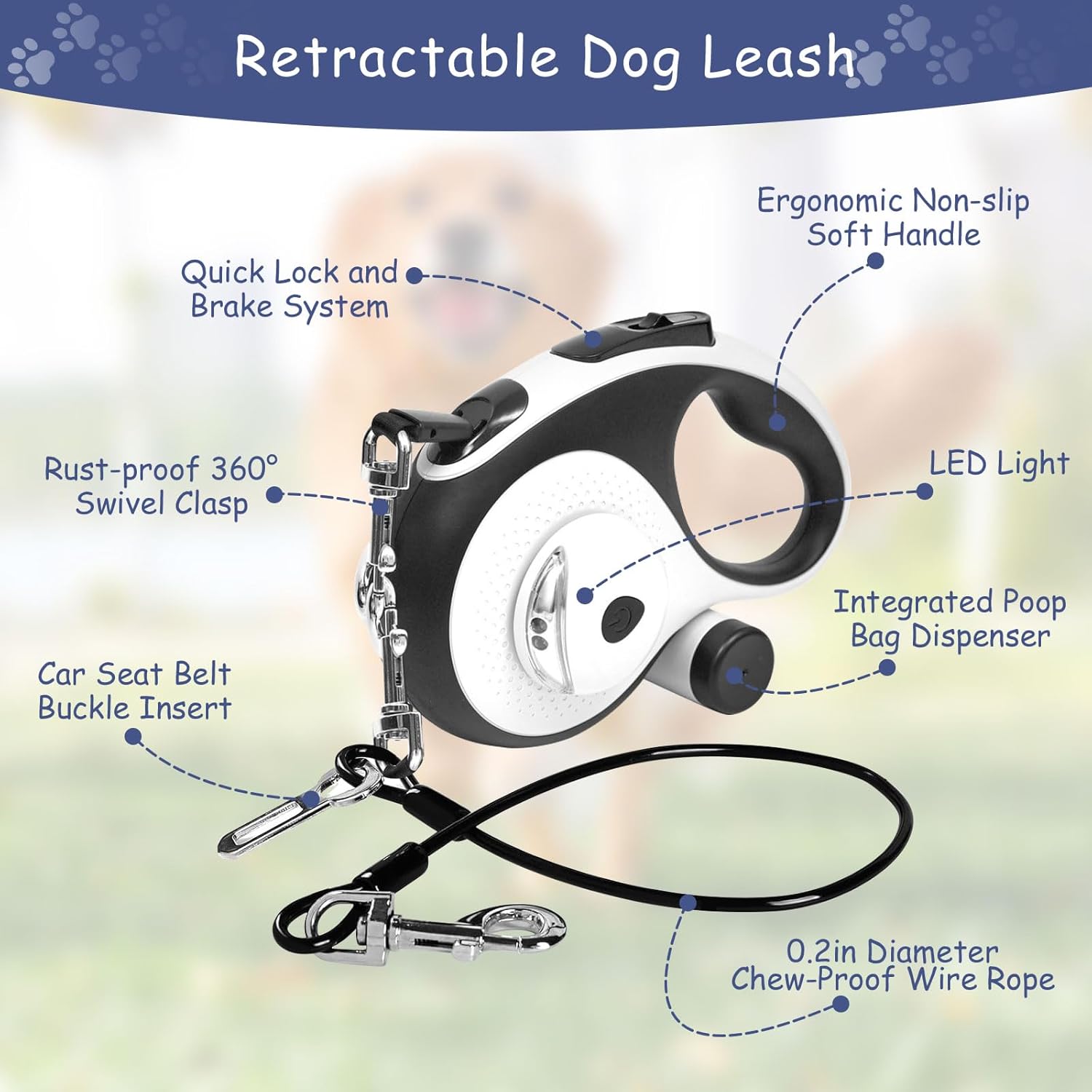 Thumbnail 2 de VTOPVMAX Retractable Dog Lead 8m (26ft) with LED Light & Chew‑Proof Cable, for Medium/Large Dogs up to 50kg