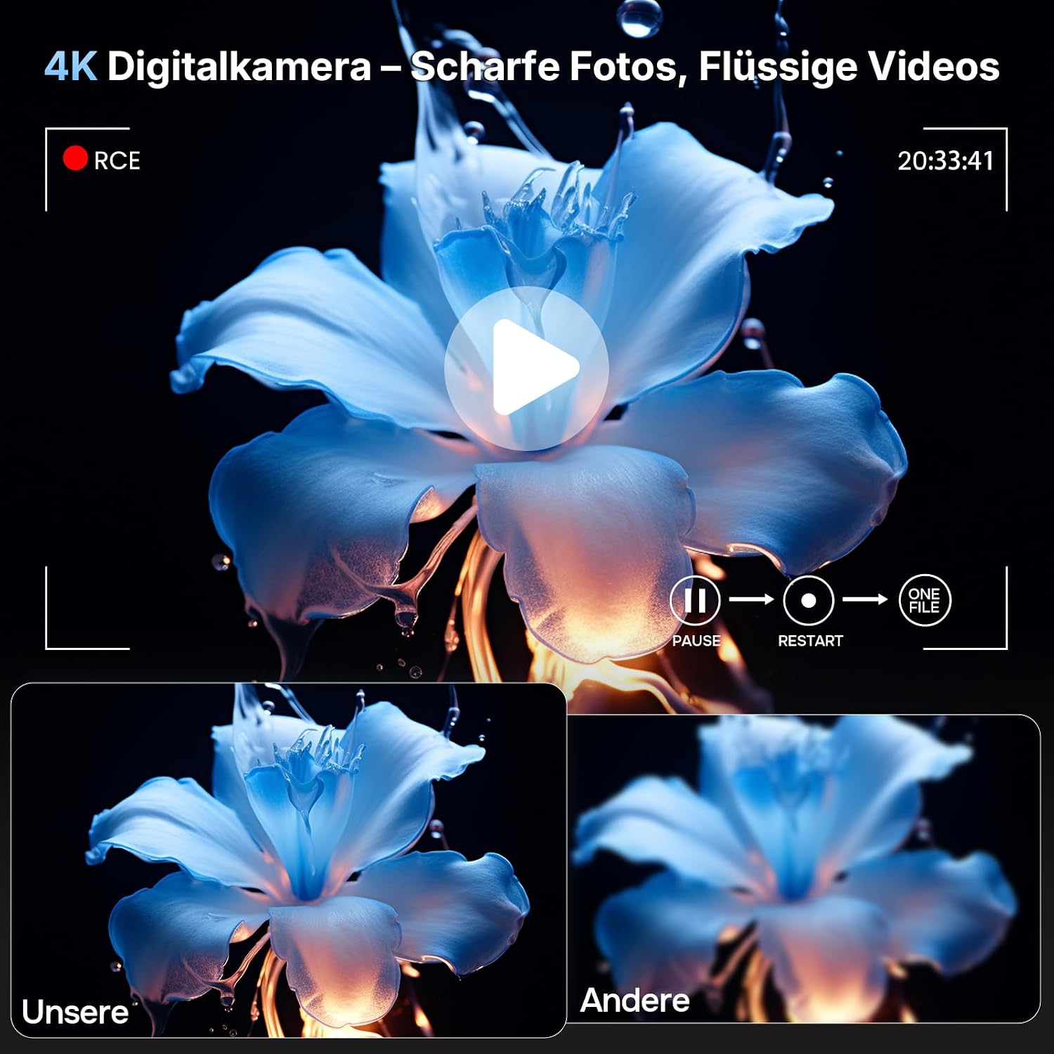 Detalle 2 de Digitalkamera 4K 64MP mit Autofokus, Dual-Objektiv, 2,8-Zoll Display – Ideal für Einsteiger