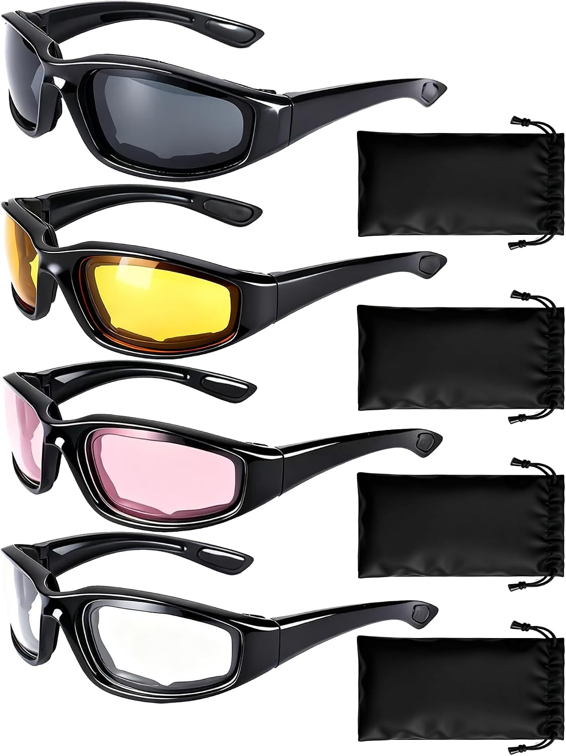 Thumbnail 6 de YISUGOOC 4 Pair Motorcycle Glasses Riding Glasses with UV Protection, Windproof & Dustproof – 4 Lenses (Yellow, Gray, Blue, Clear)
