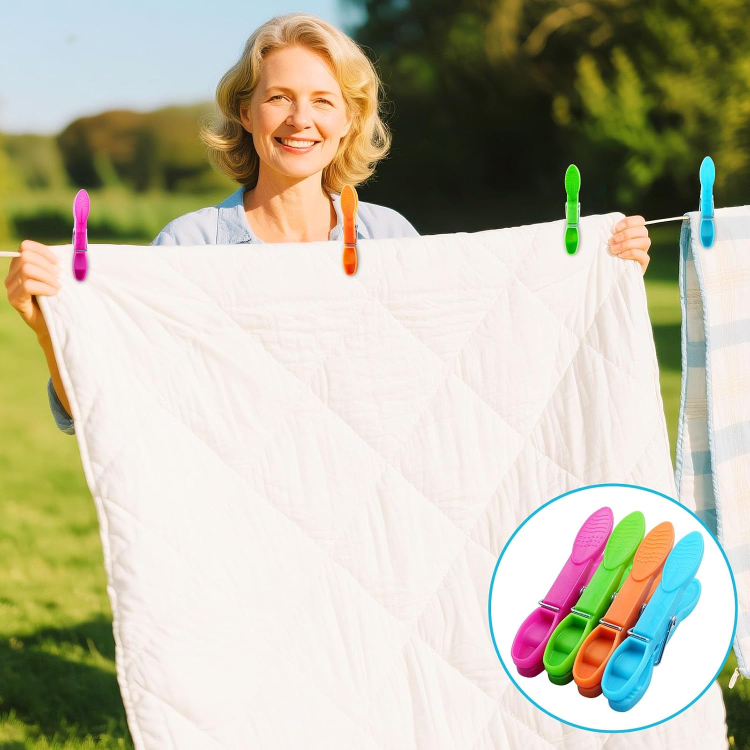Detalle 2 de 60 Pack Clothes Pegs with Bag – Extra Strong, Windproof, Non-Slip Laundry Clips in 4 Colours