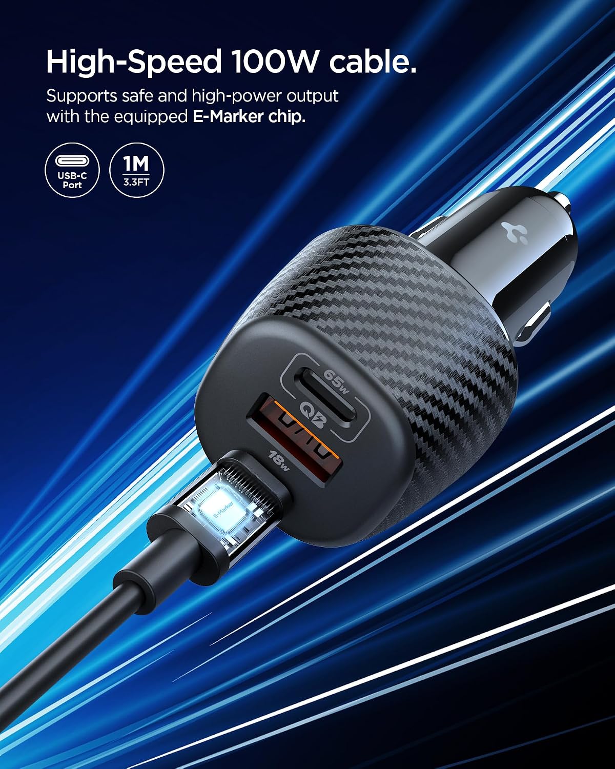 Detalle 2 de Spigen ArcStation Essential 113W caricatore da auto USB-C 3 porte