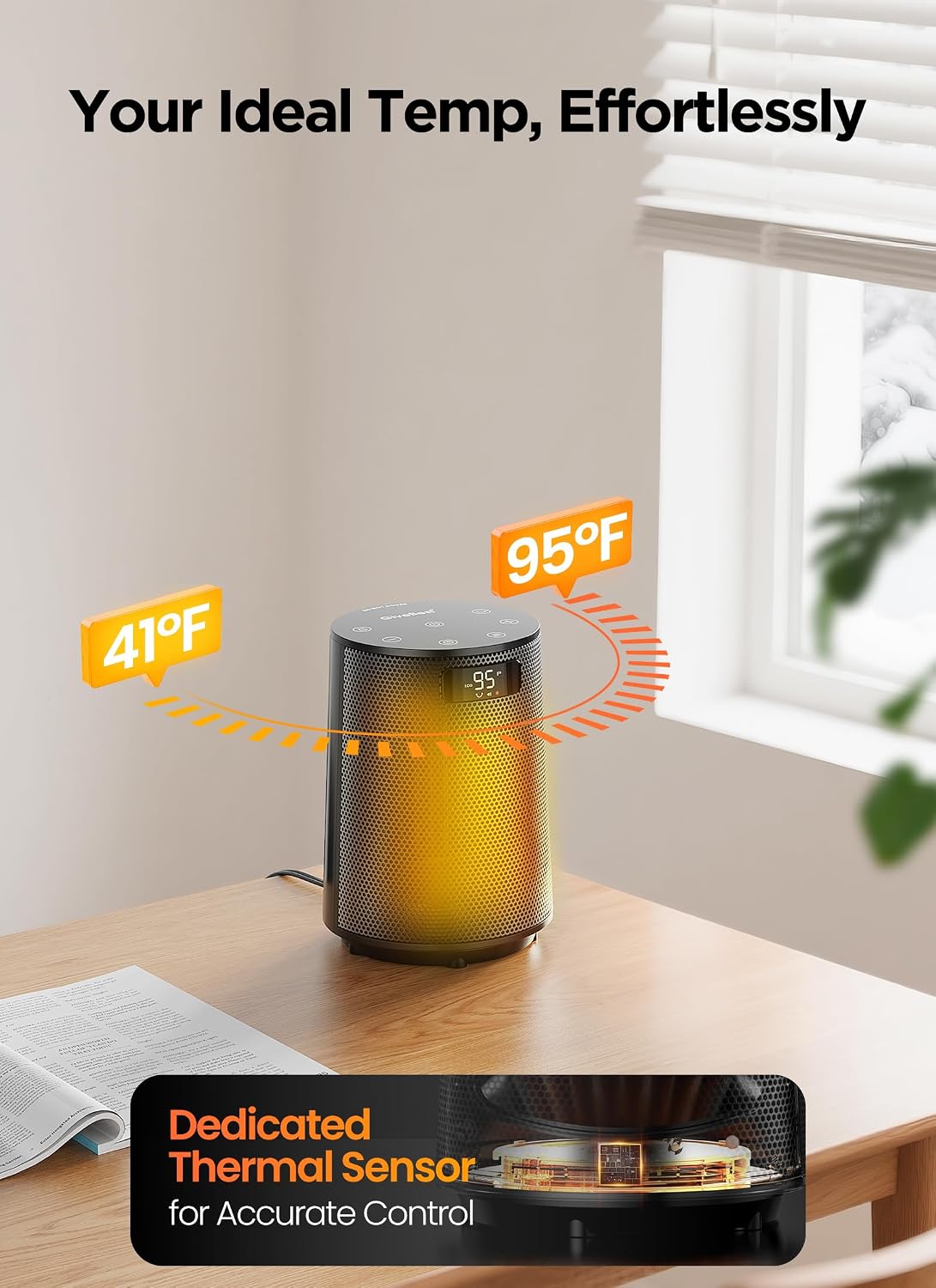 Detalle 2 de GiveBest PT910EO Space Heater, 1500W PTC, 70° Oscillation & Remote