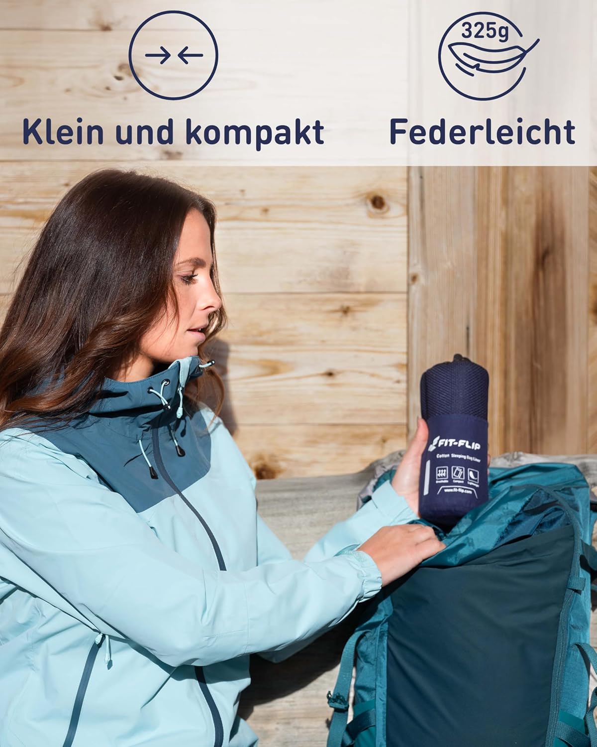 Detalle de Fit-Flip Hüttenschlafsack Inlett aus Baumwolle – ultraleicht & kompakt