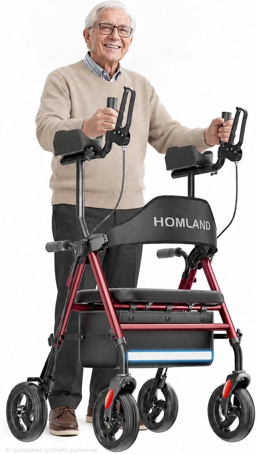 Detalle de HOMLAND Upright Walker with Seat, 16-Inch Padded Seat, Adjustable Arms