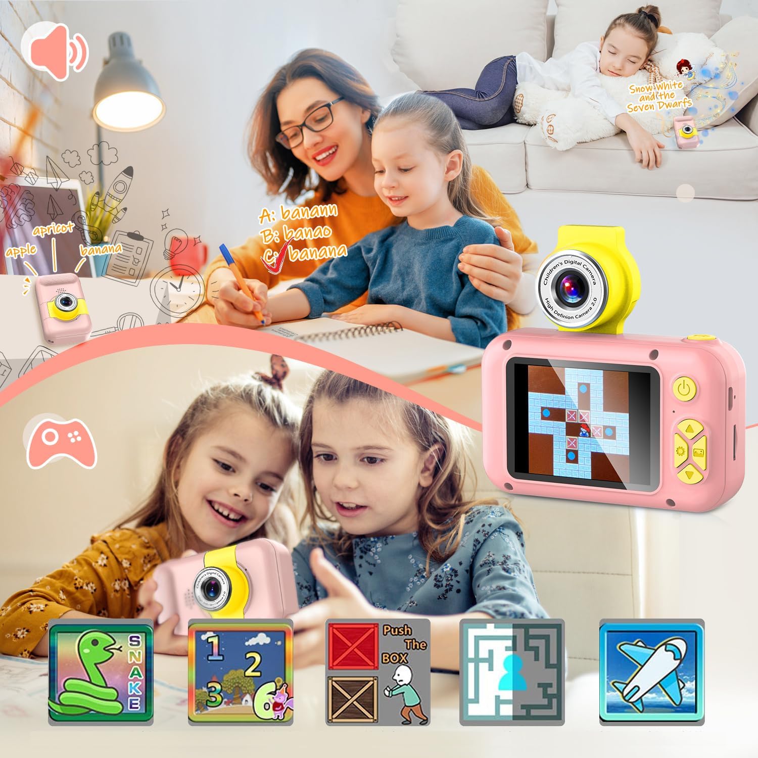 Thumbnail 4 de ARNSSIEN Kids Camera (X101) 2.4 Inch IPS 180° Flip Lens – Pink