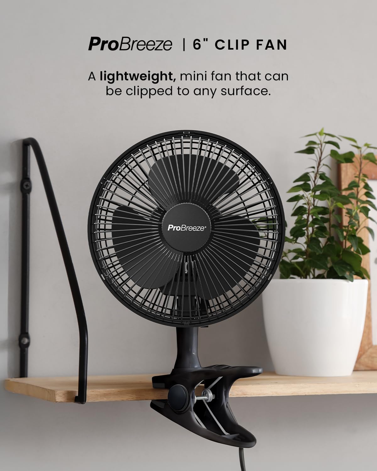 Detalle de Pro Breeze 6 Inch Clip on Fan with 2 Speeds (Mains Powered) – Quiet, 360° Rotation & Adjustable Head
