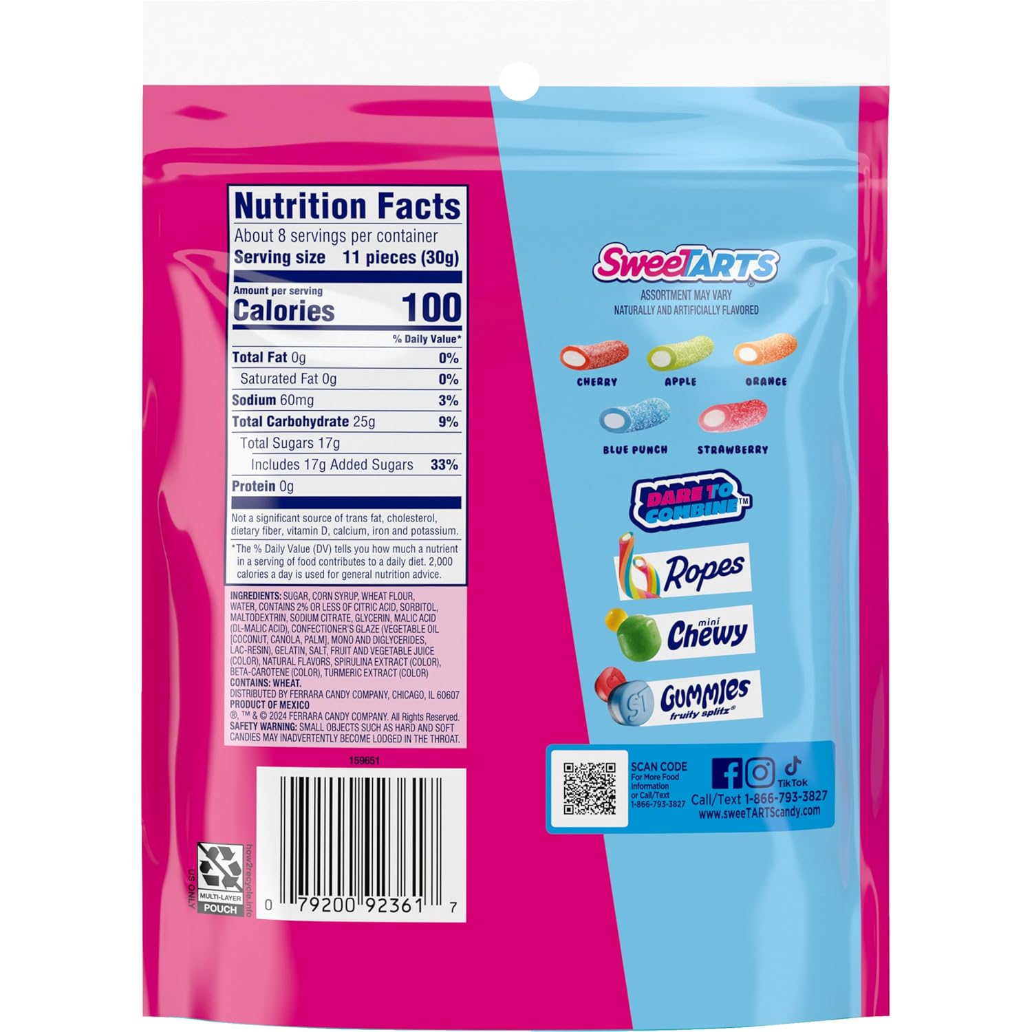 Thumbnail 6 de SweeTARTS Rope Bites Mixed Fruit Chewy Candy, Resealable 8 oz Bag