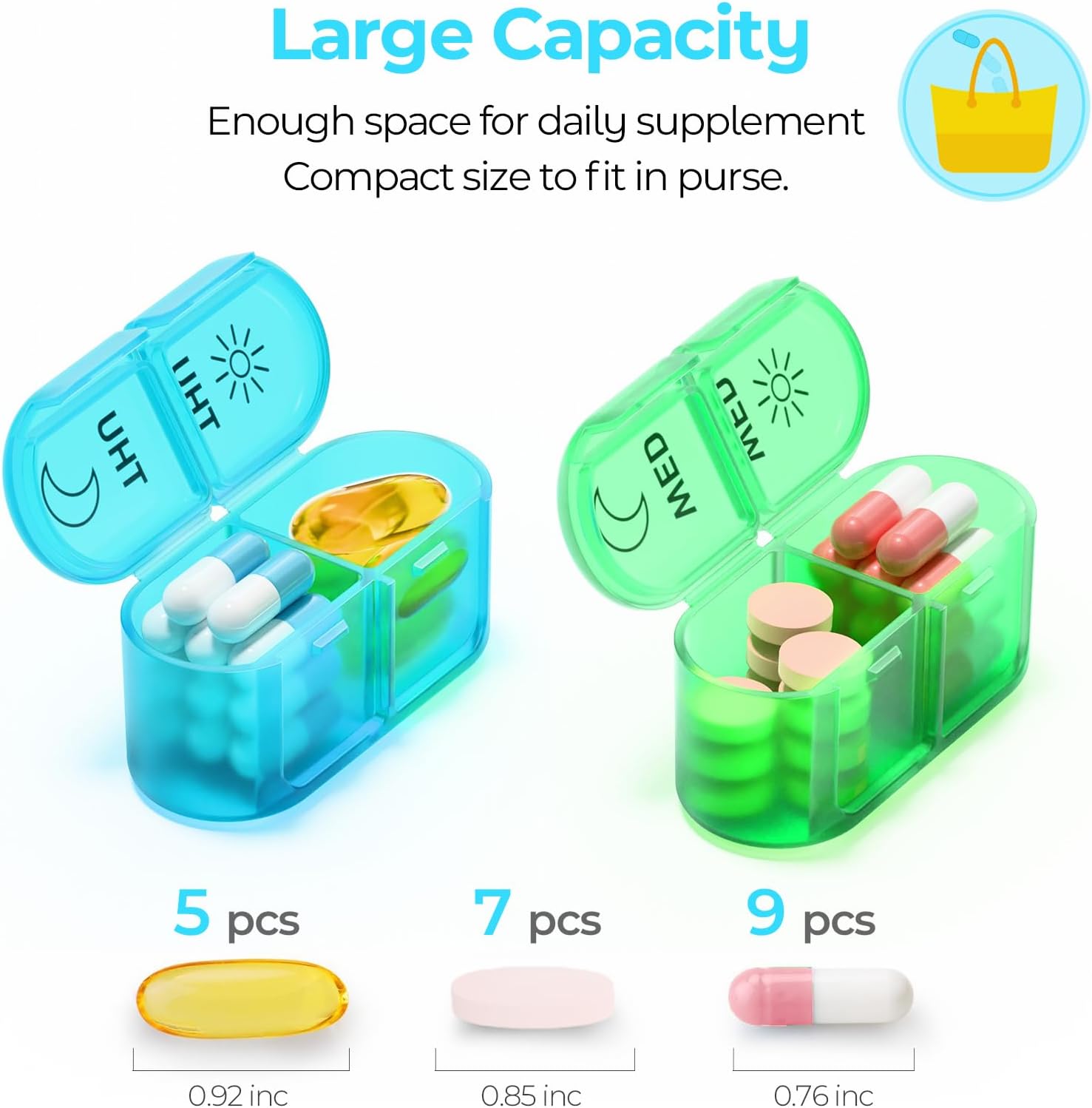 Thumbnail 4 de Pill Boxes 7 Day 2 Times a Day Large Daily Pill Organiser – BPA-Free Week-at-a-glance AM/PM Box