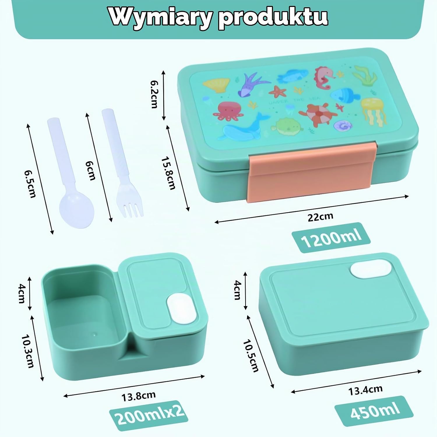 Detalle de lompyeu Pudełko śniadaniowe dla dzieci 1200 ml, zestaw bento z przegródkami