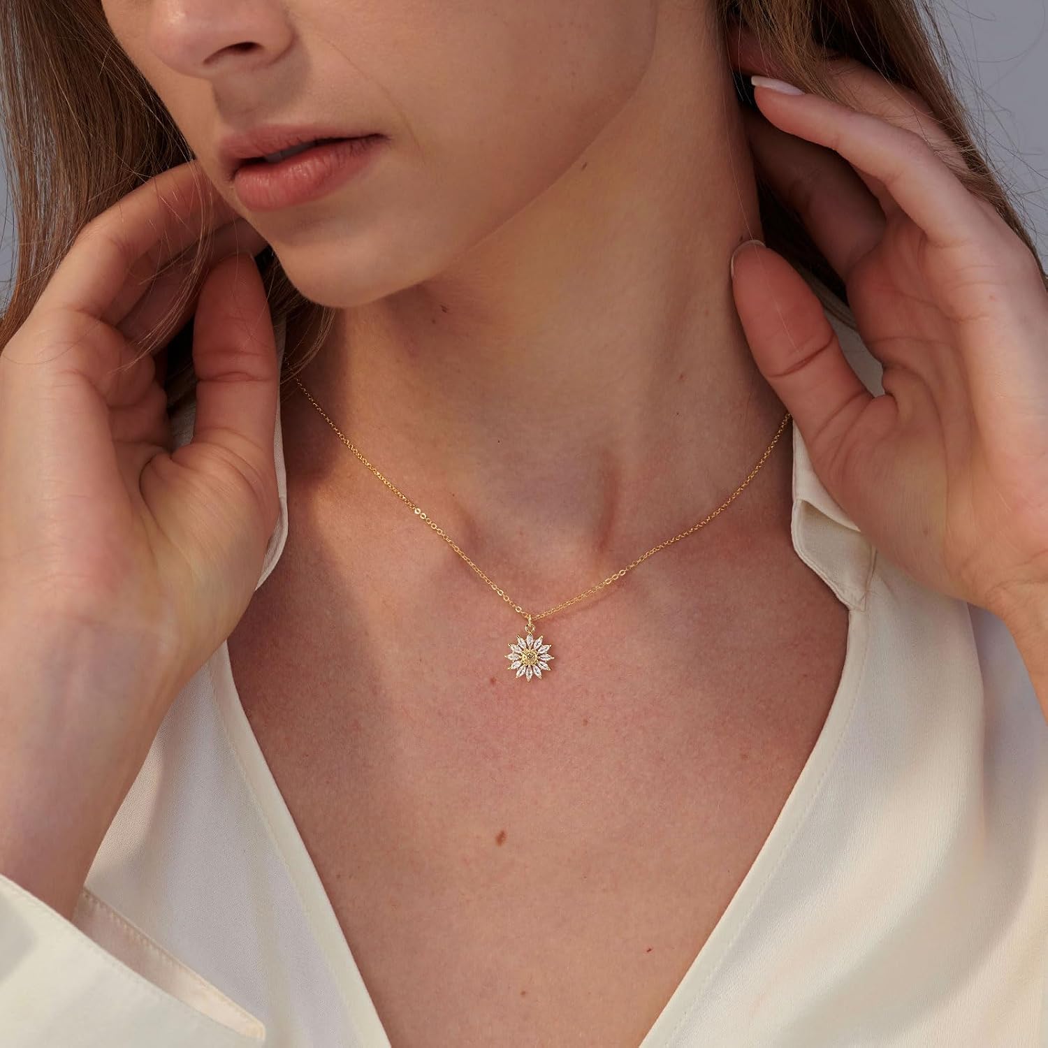 Detalle de HANLI 14K Gold vergoldete Halskette für Damen mit Anhänger – zarte Kette, hypoallergen