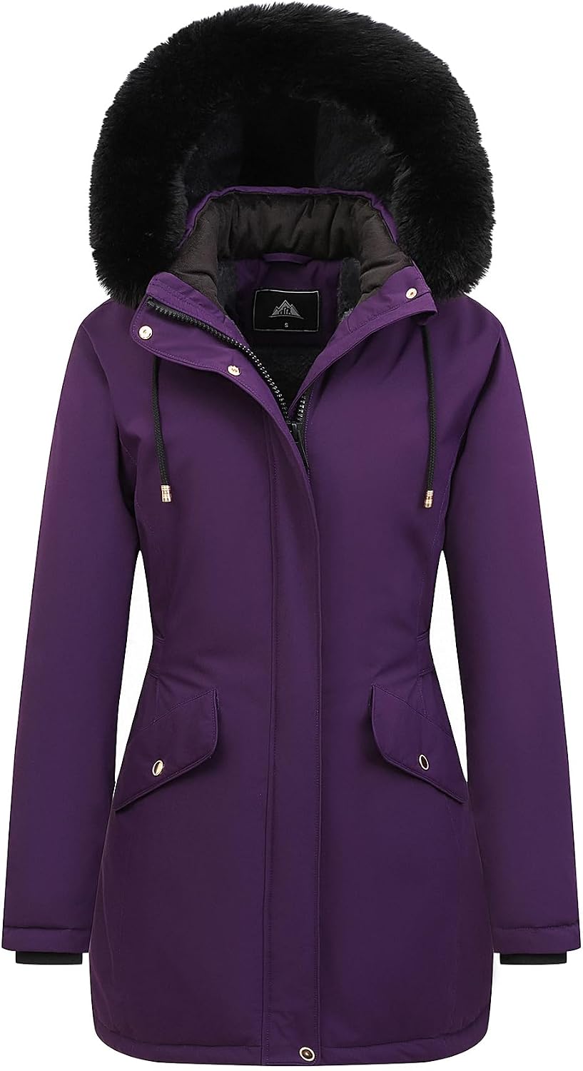 Detalle de MOERDENG Women's Long Down Coat, Fleece-Lined Puffer with Detachable Hood