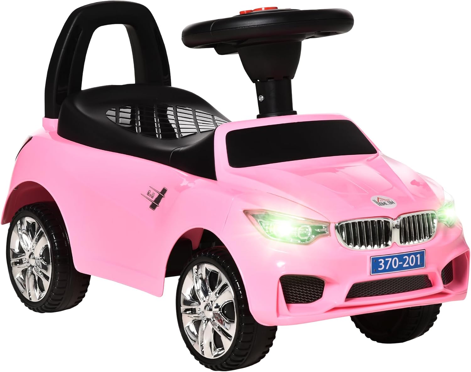 Detalle de HOMCOM 370-201PK kinderauto met speelgoedkist, roze, claxon en muziek
