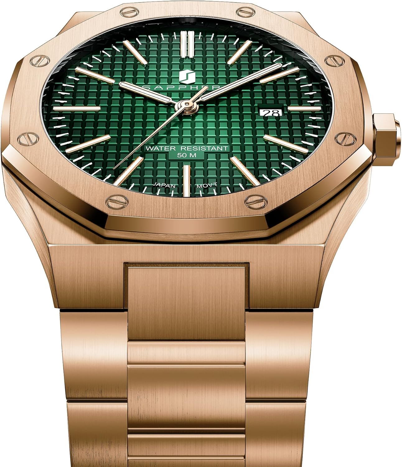 Thumbnail 1 de SAPPHERO Orologio Uomo Impermeabile 50M in Acciaio Inox, Quadrante Ottagonale 42 mm, Data Calendario Nero-Blu