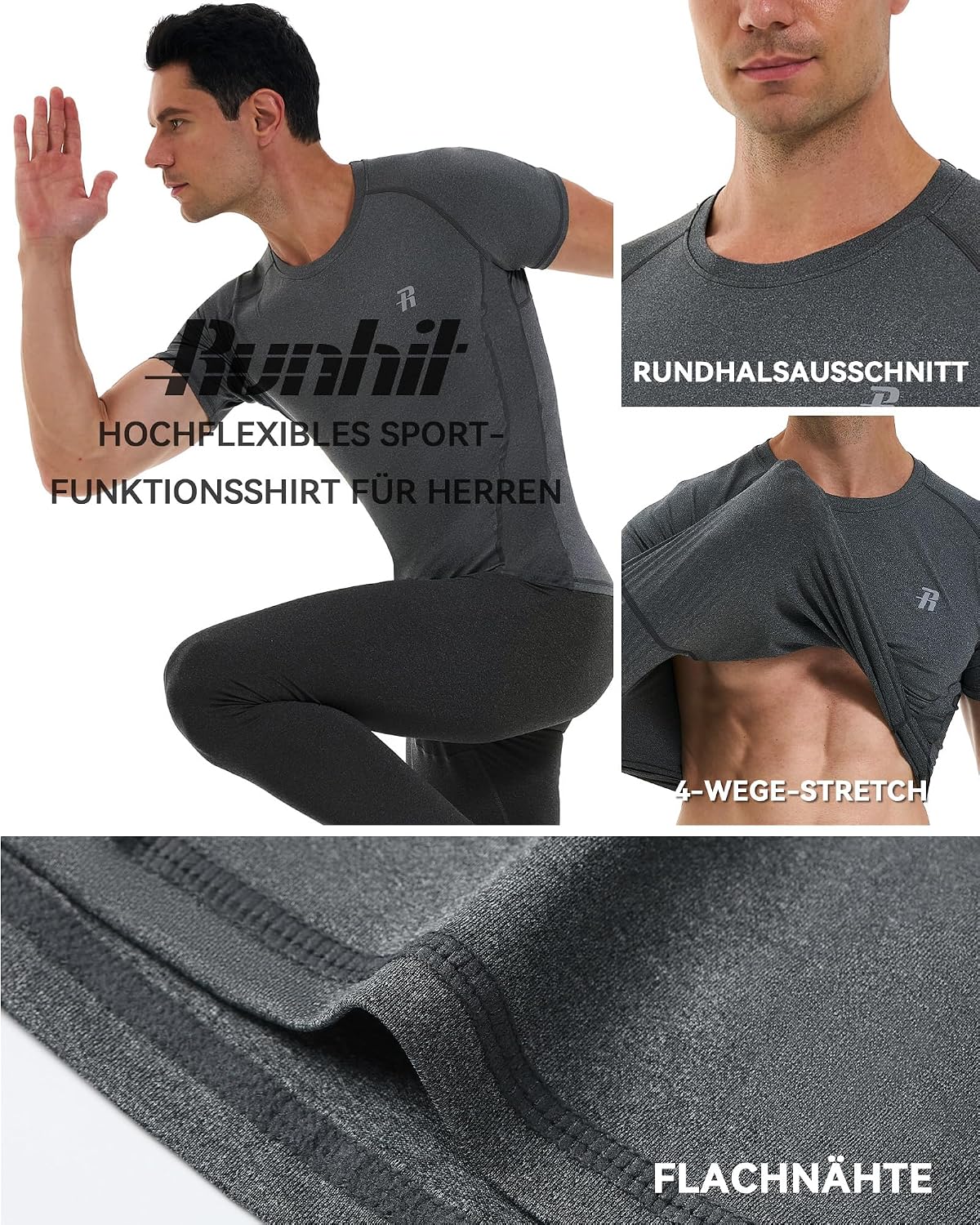 Detalle 2 de Runhit Kompressionsshirt Herren 3er Pack