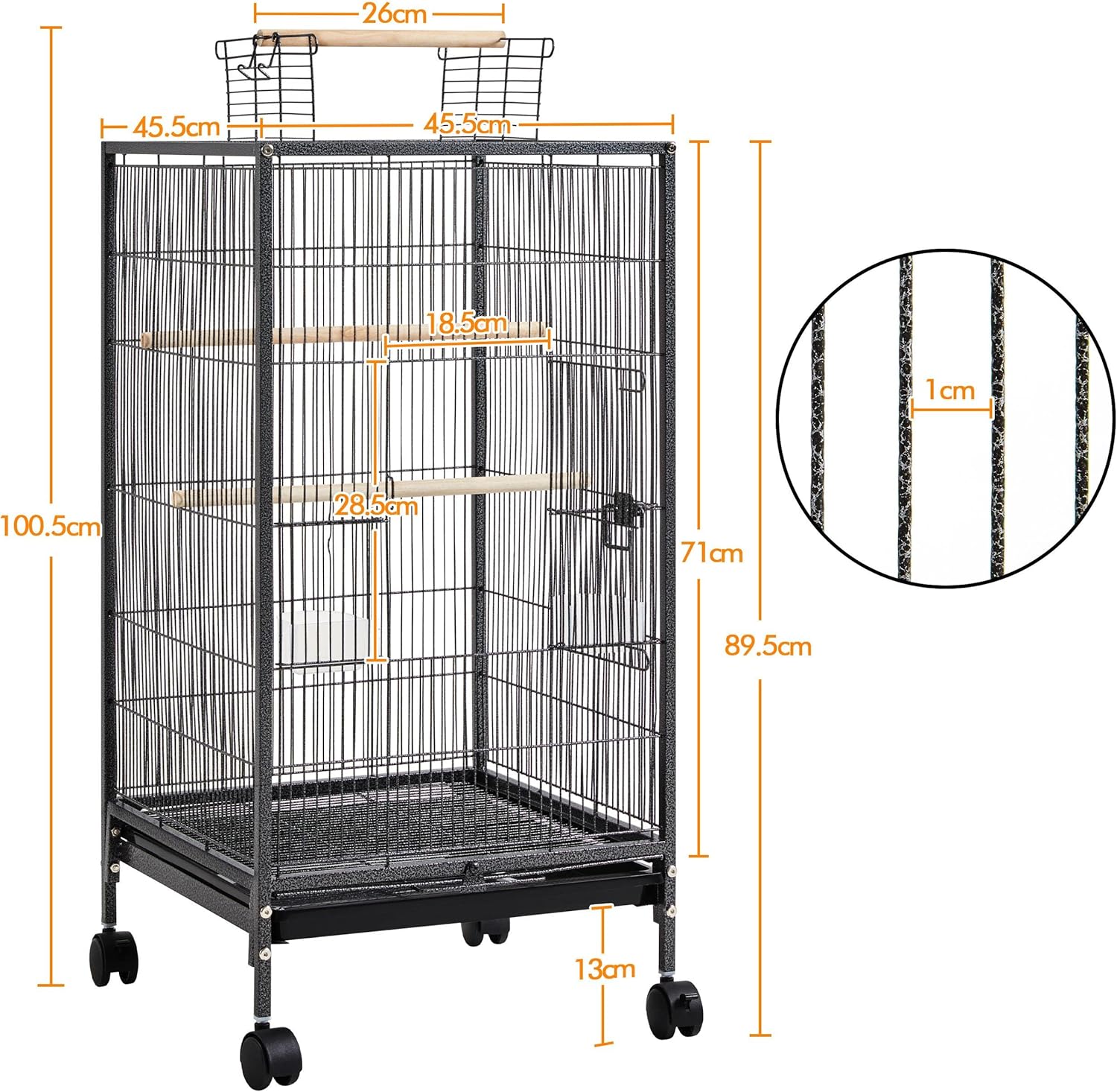 Detalle de Yaheetech 100.5cm Iron Open-Top Bird Cage with Rolling Stand (45.5 x 45.5 x 100.5cm) for Budgies, Parakeets & Lovebirds