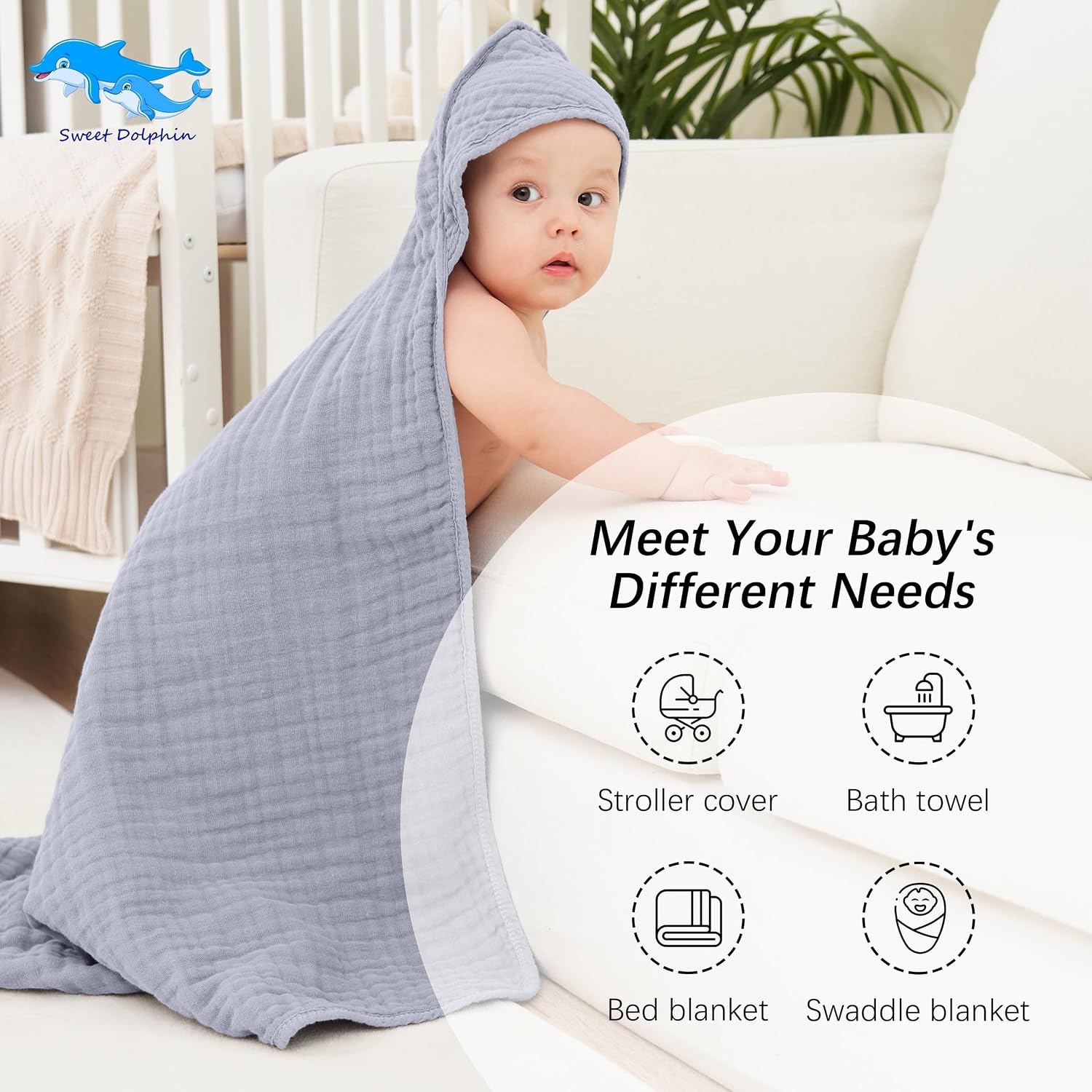 Detalle de SWEET DOLPHIN Hooded Baby Towels, 100% Cotton